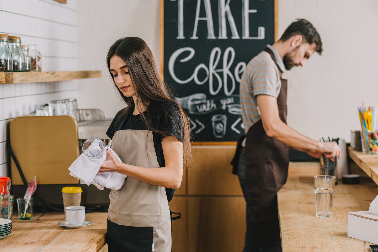 Workers in a coffee shop