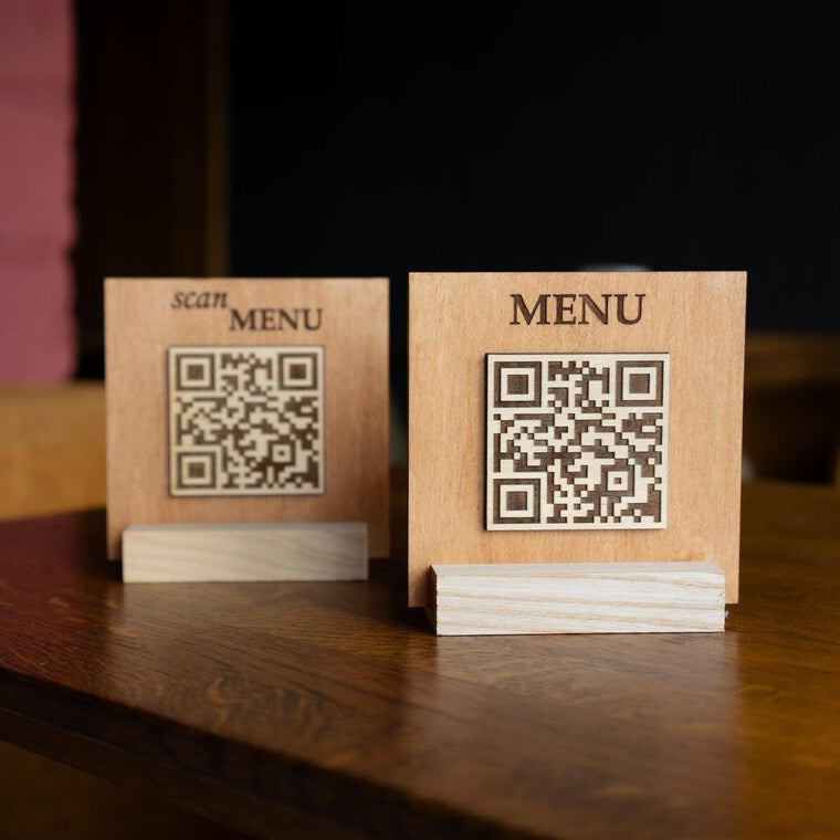 QR code menu, QR code menu sign, Wooden qr cod sign, q-102