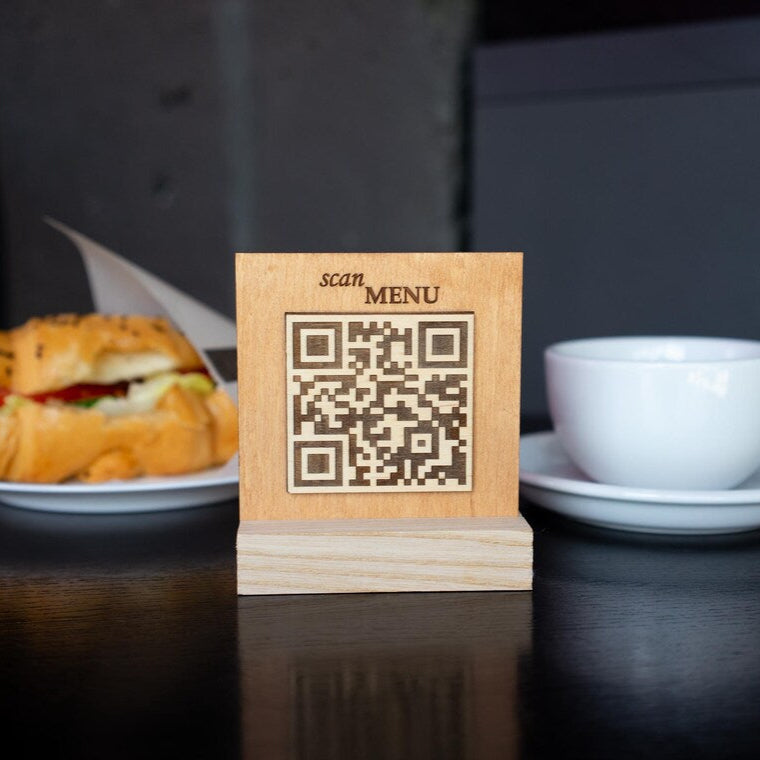 QR code menu, QR code menu sign, Wooden qr cod sign, q-100
