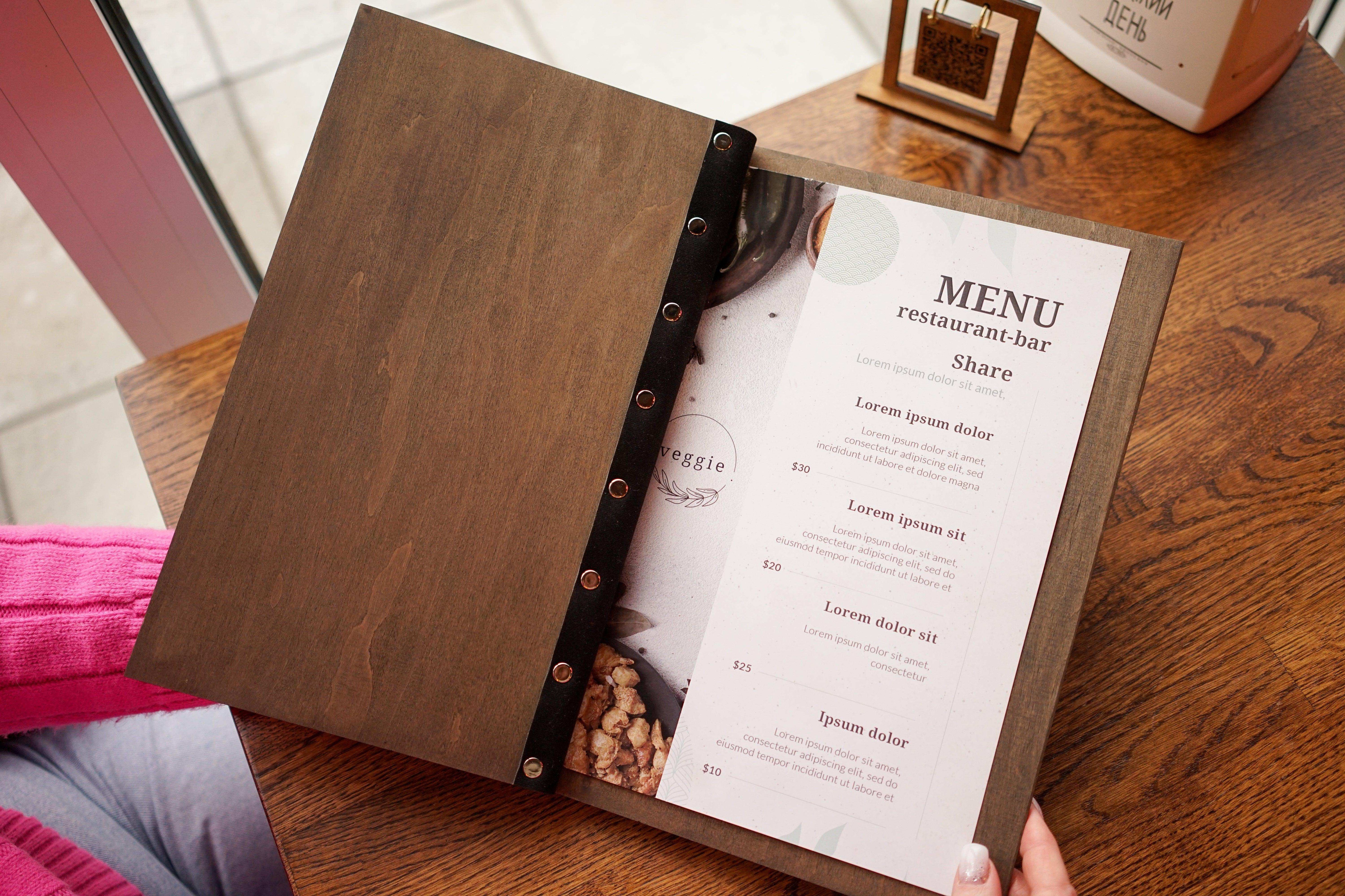 Custom Size Wooden Restaurant Menu Cover