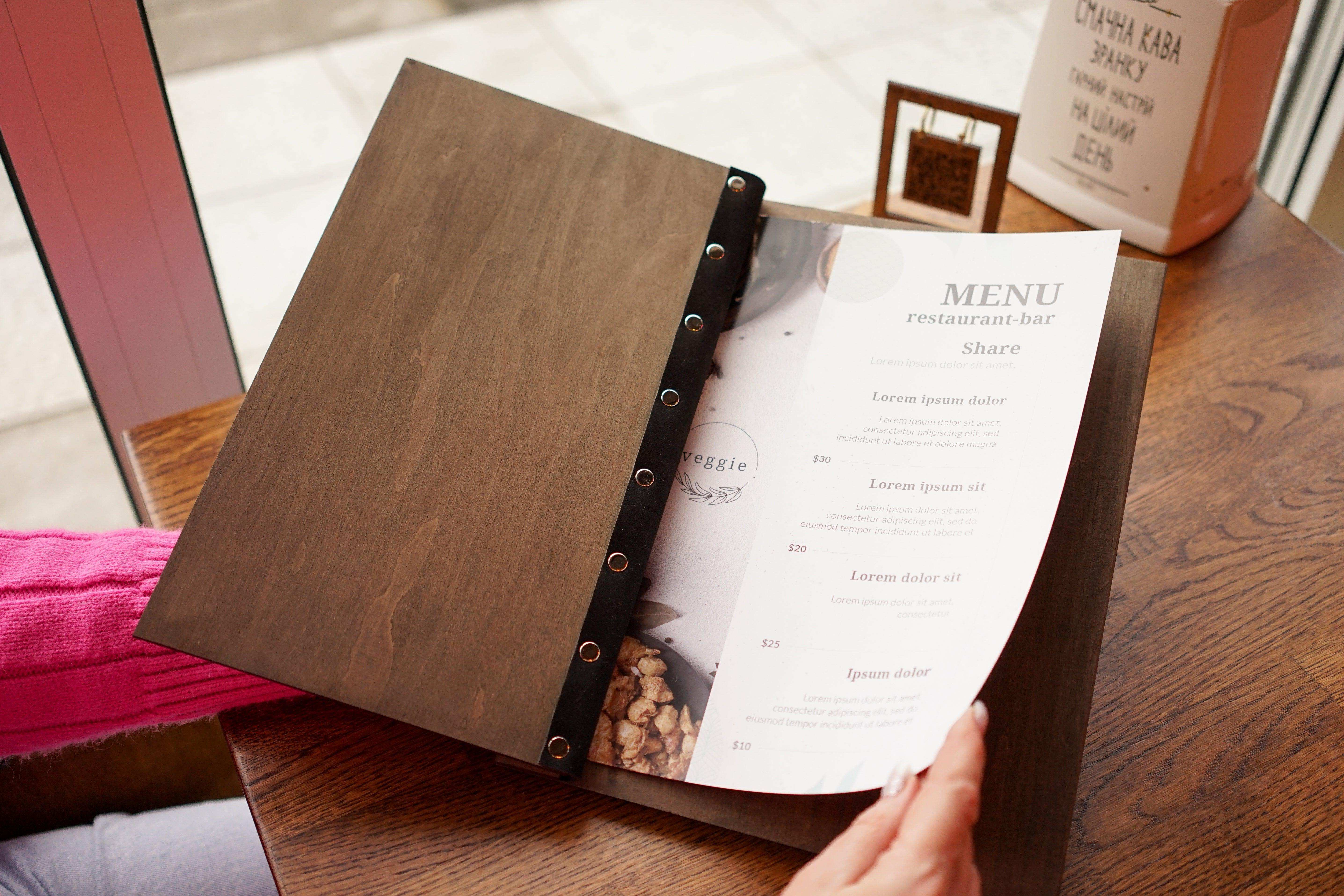 Custom Size Wooden Restaurant Menu Cover