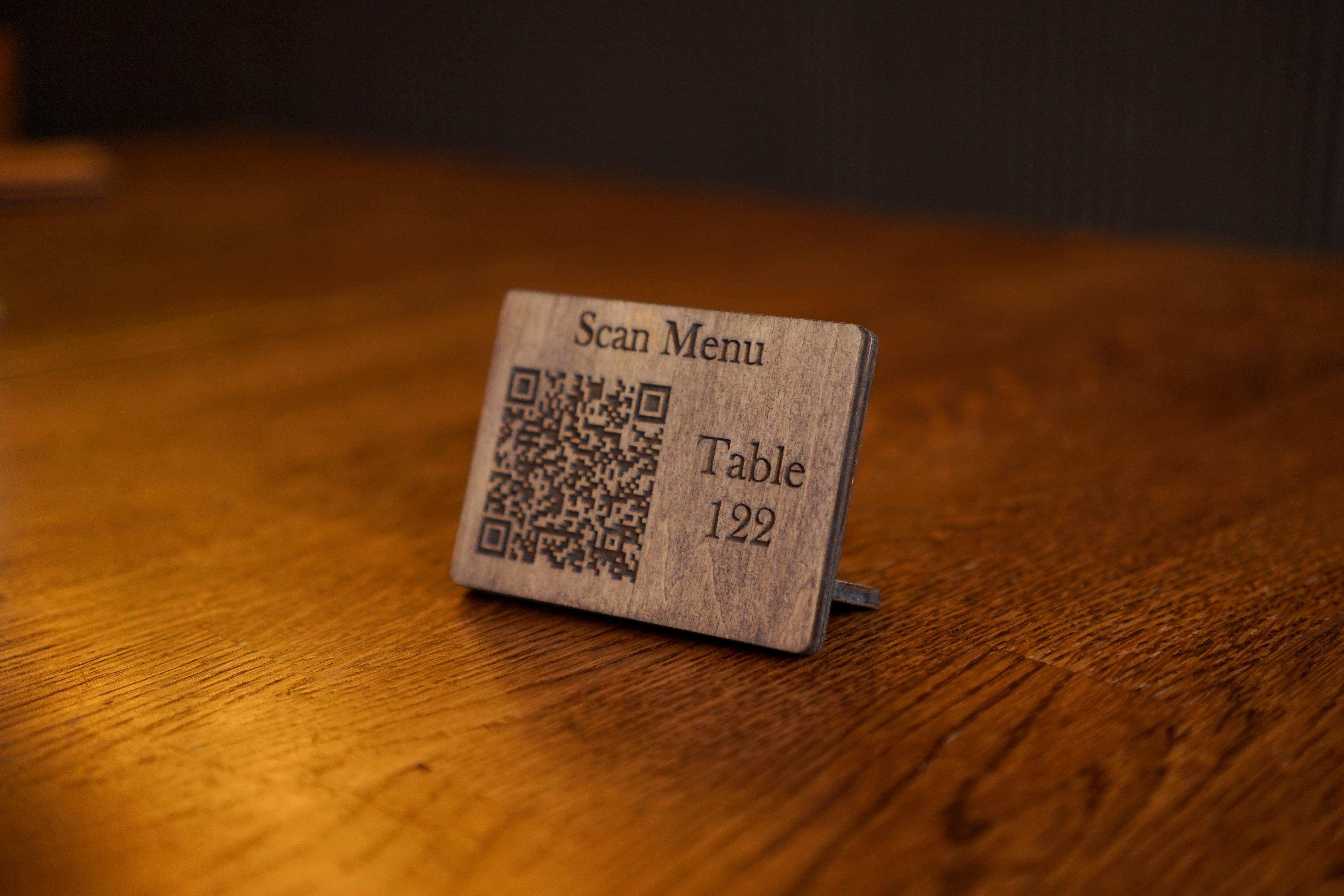 Custom Wooden QR Code Sign with Table Number