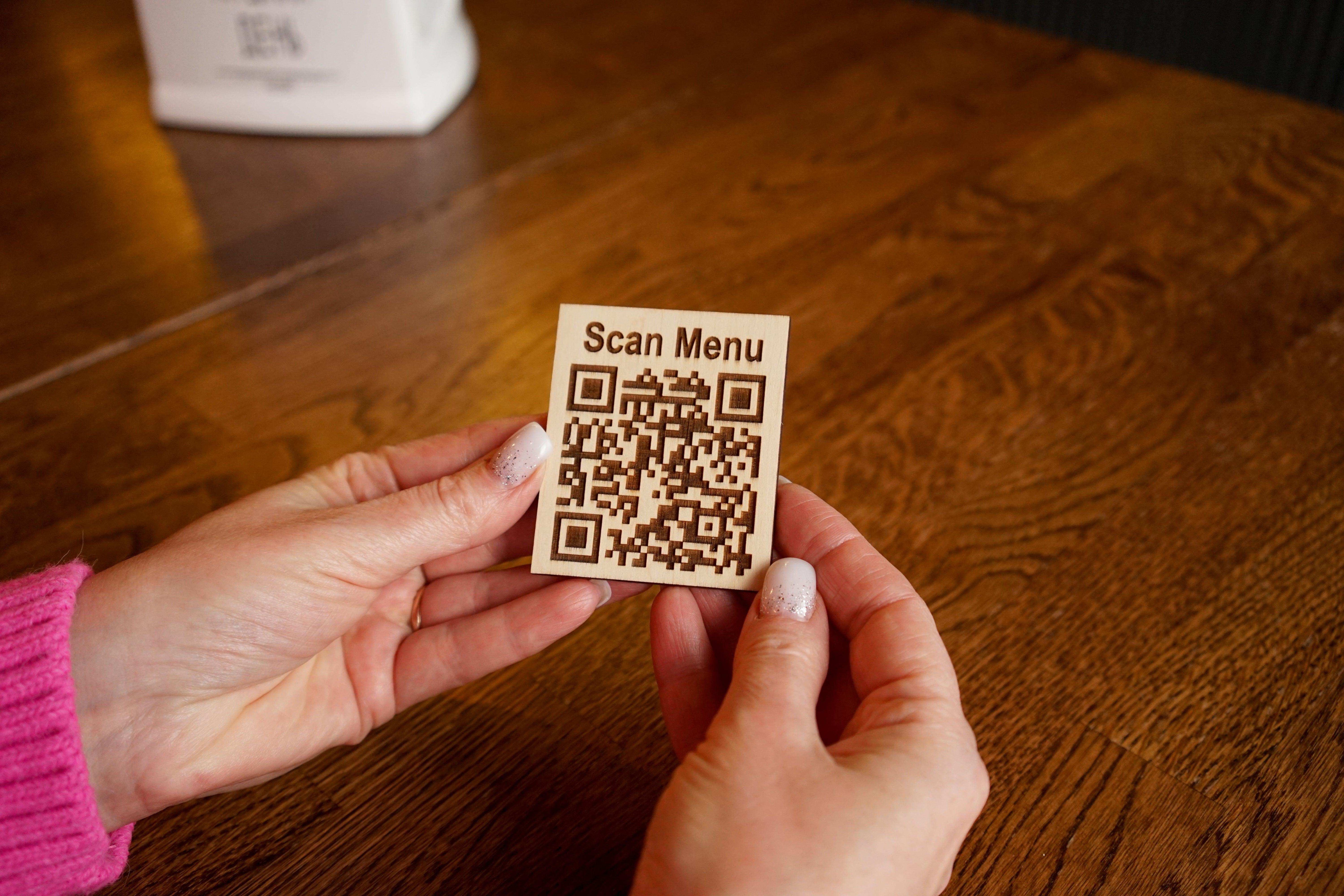 Touchless Wooden QR Code Menu Sign with Custom Text