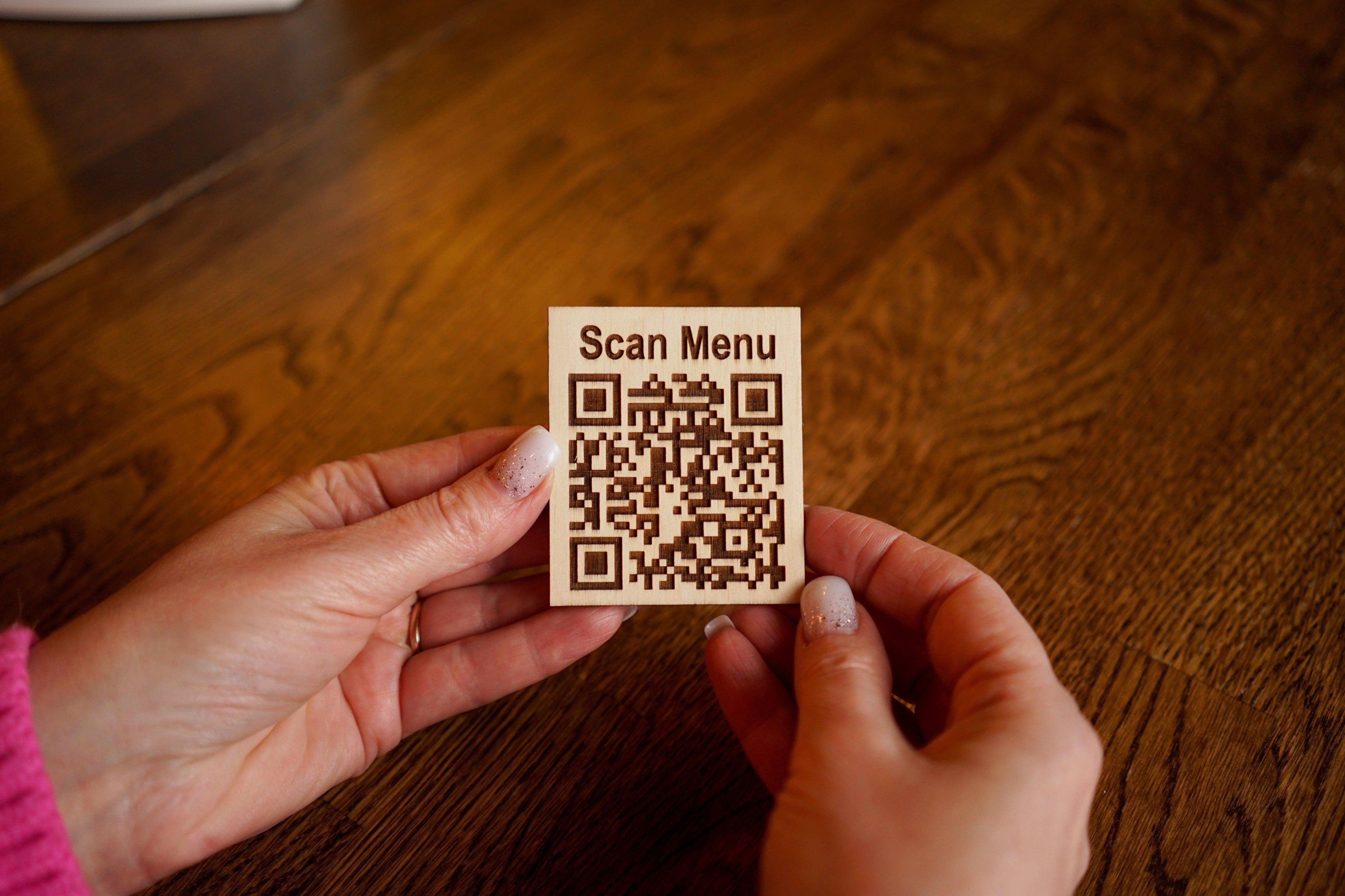 Touchless Wooden QR Code Menu Sign with Custom Text