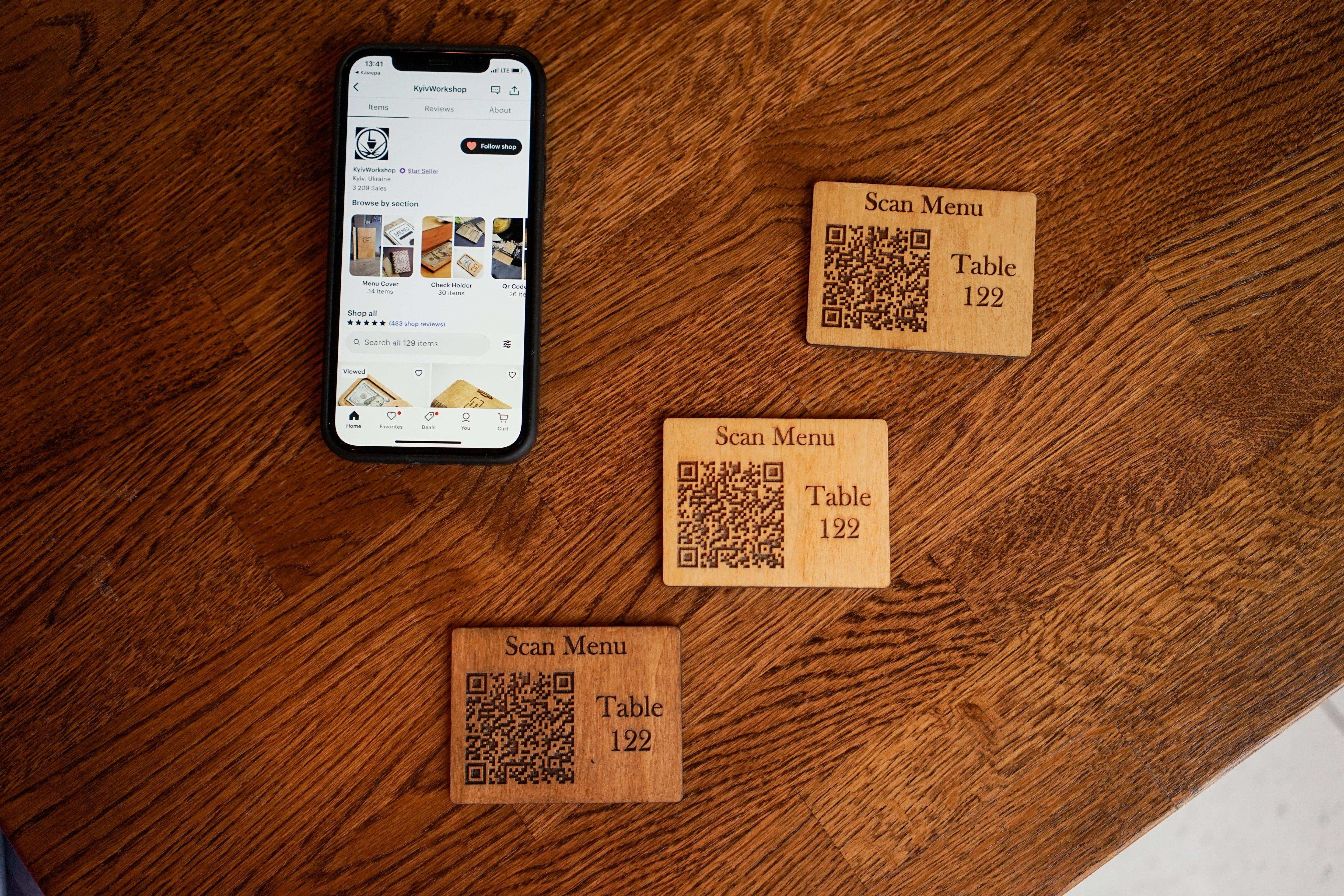 Wooden QR Code Table Sign with Number Customization