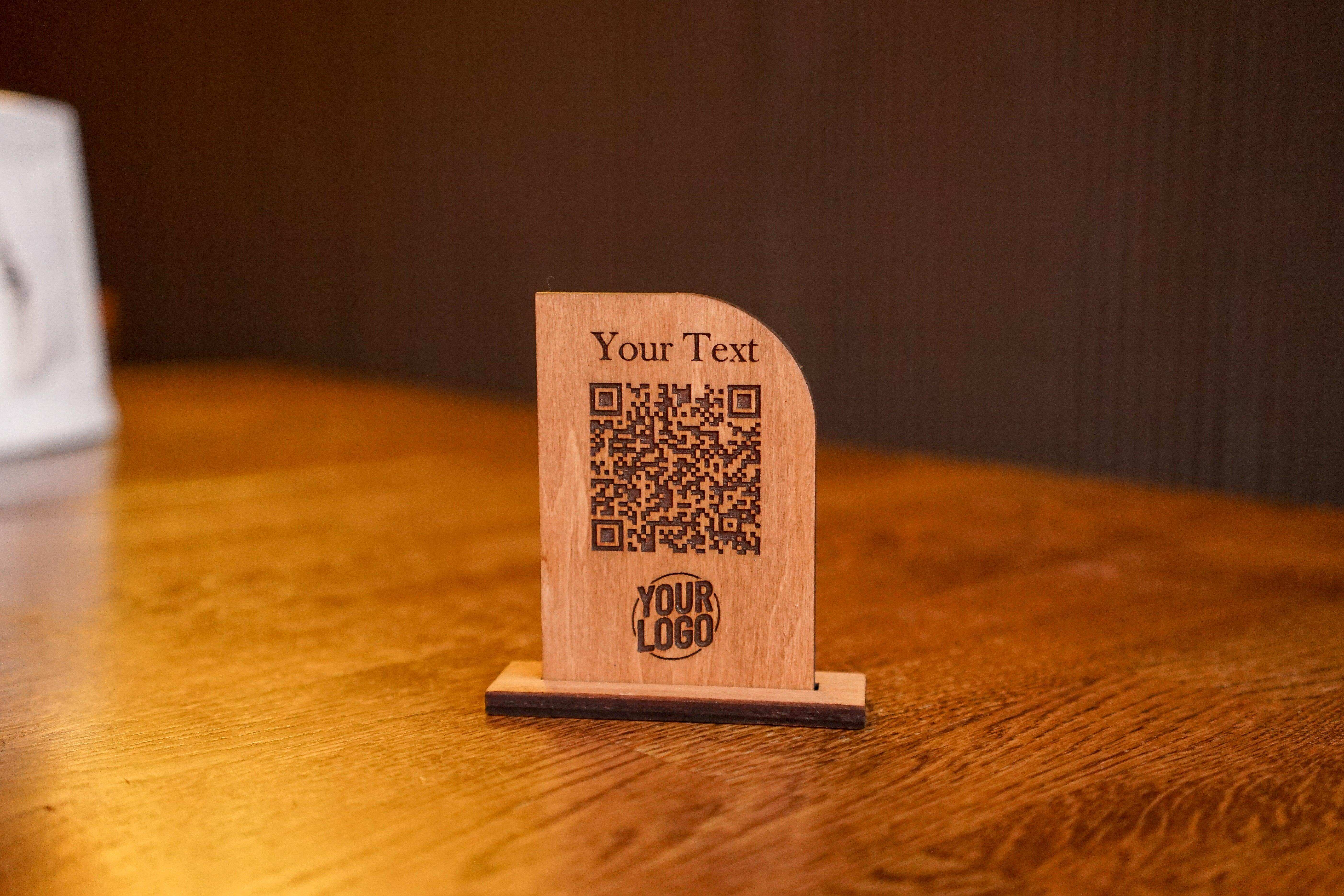 Business QR code sign made from wood (eco-friendly, custom size, free engraving)