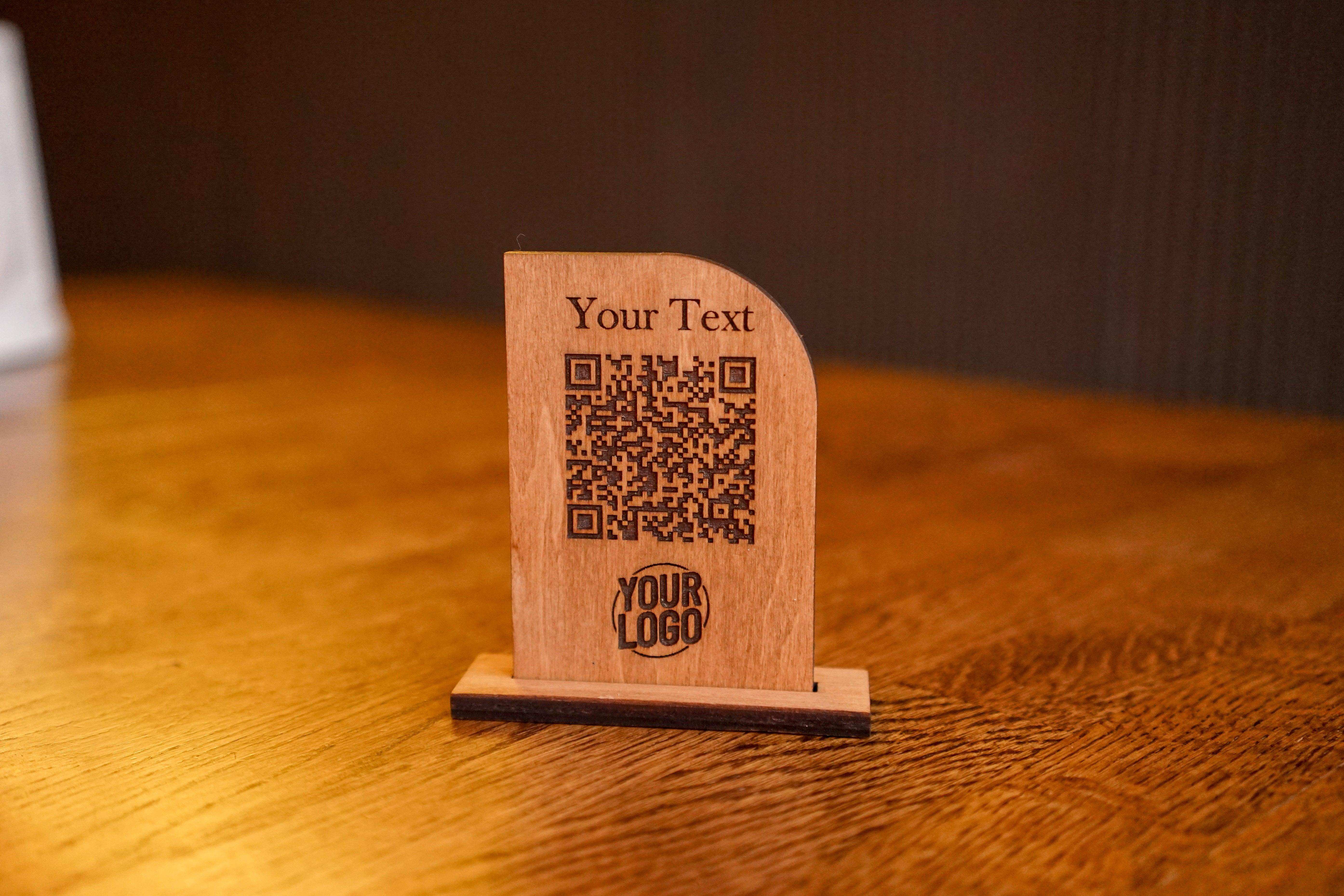 Business QR code sign made from wood (eco-friendly, custom size, free engraving)