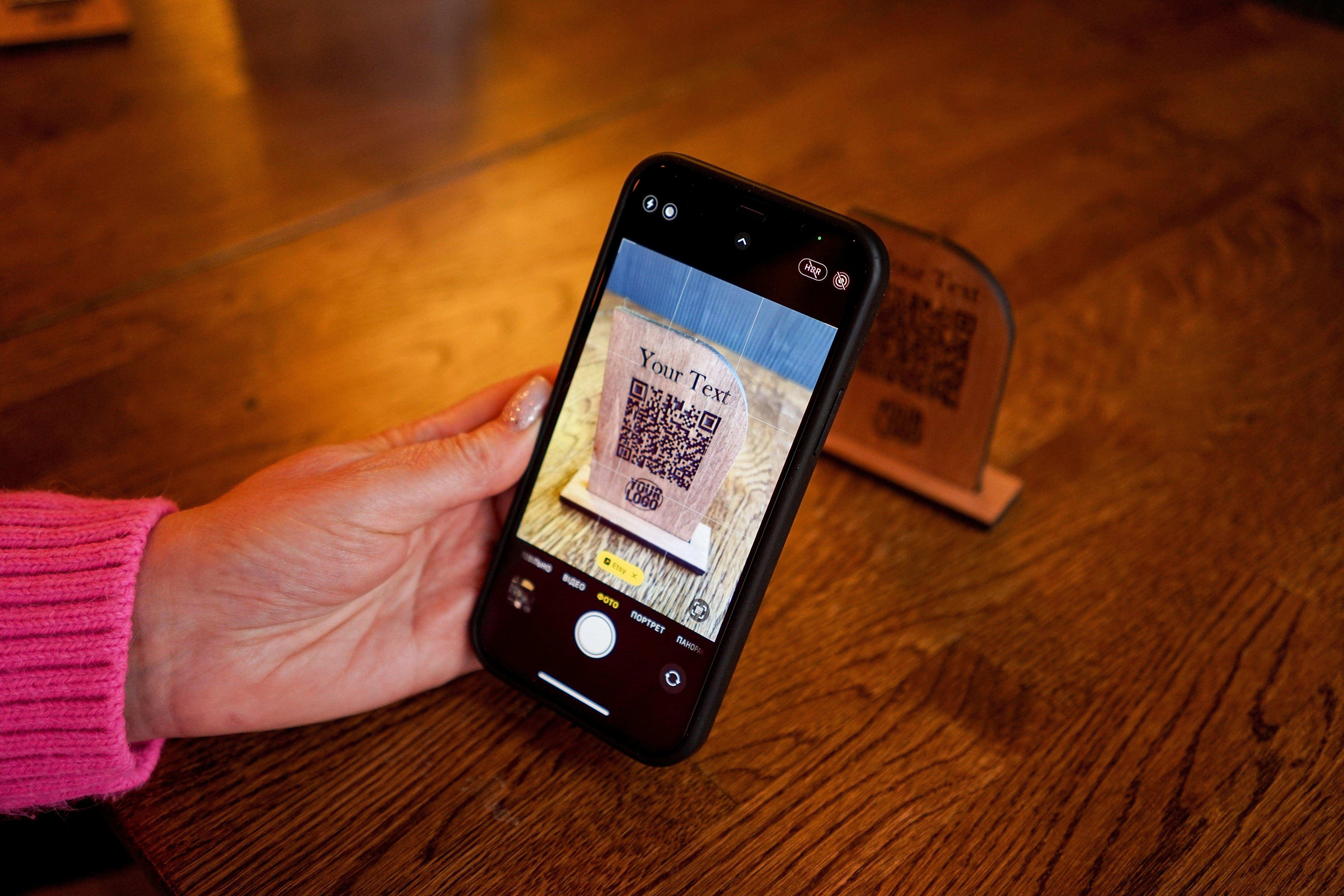 Business QR code sign made from wood (eco-friendly, custom size, free engraving)