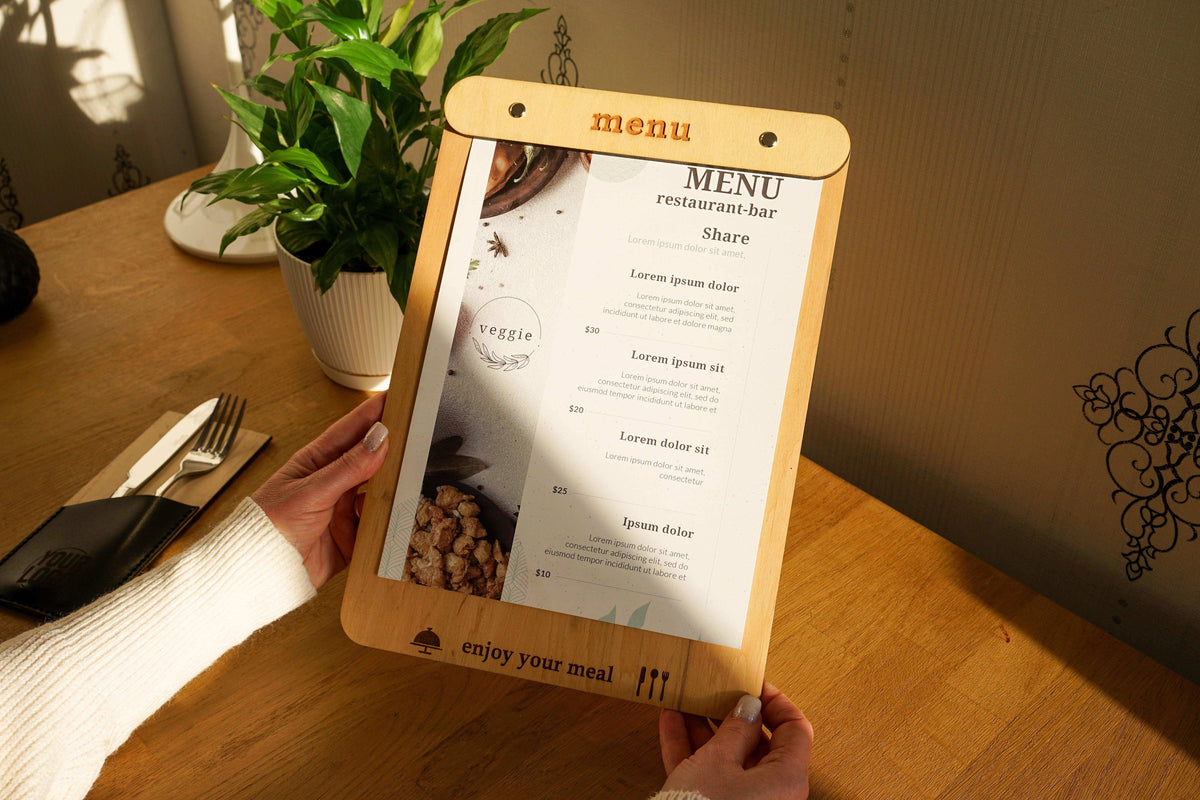 Wood Drink Menu Board for Restaurants with Free Personalized Engraving