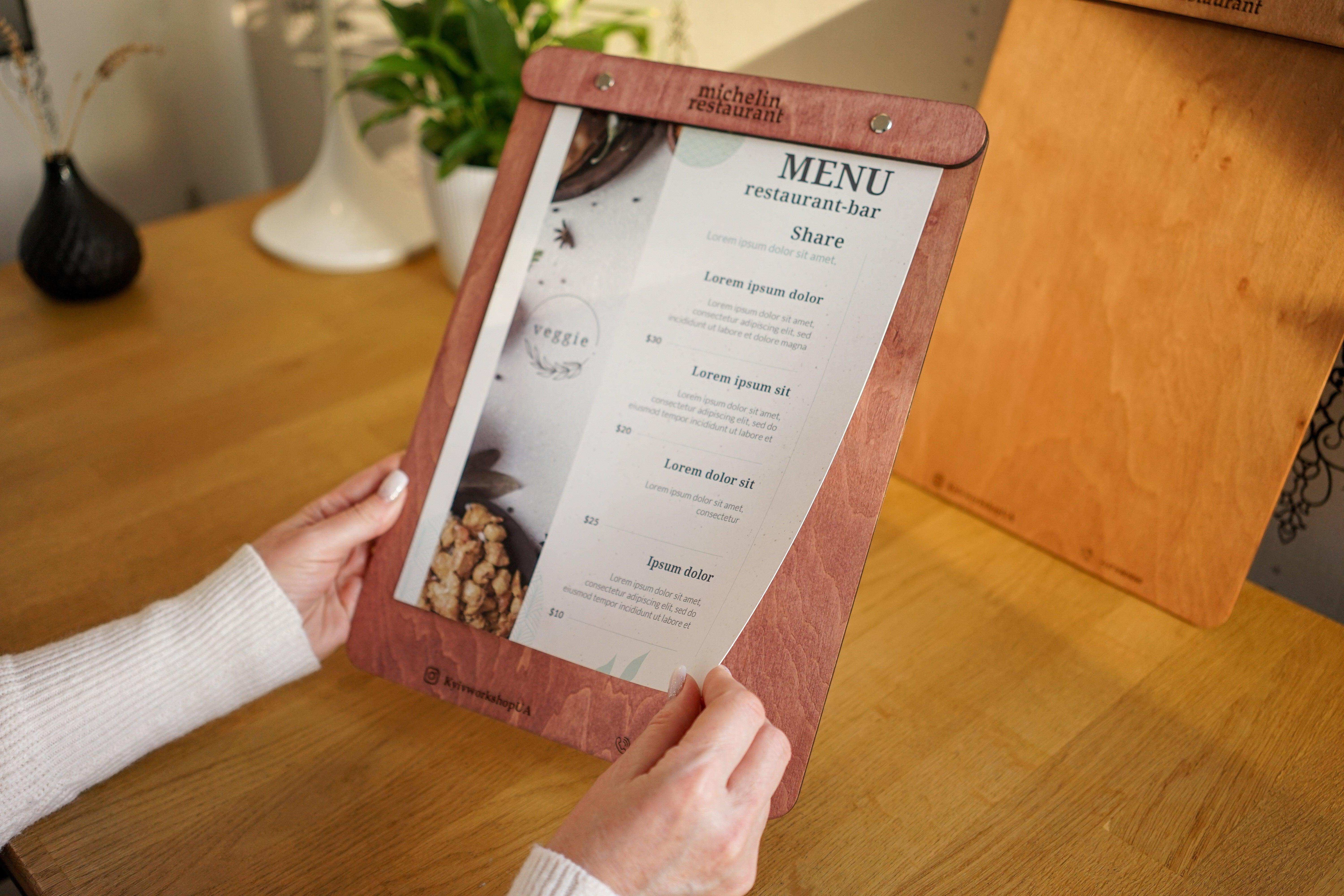 Custom Wooden Menu with Free Engraving