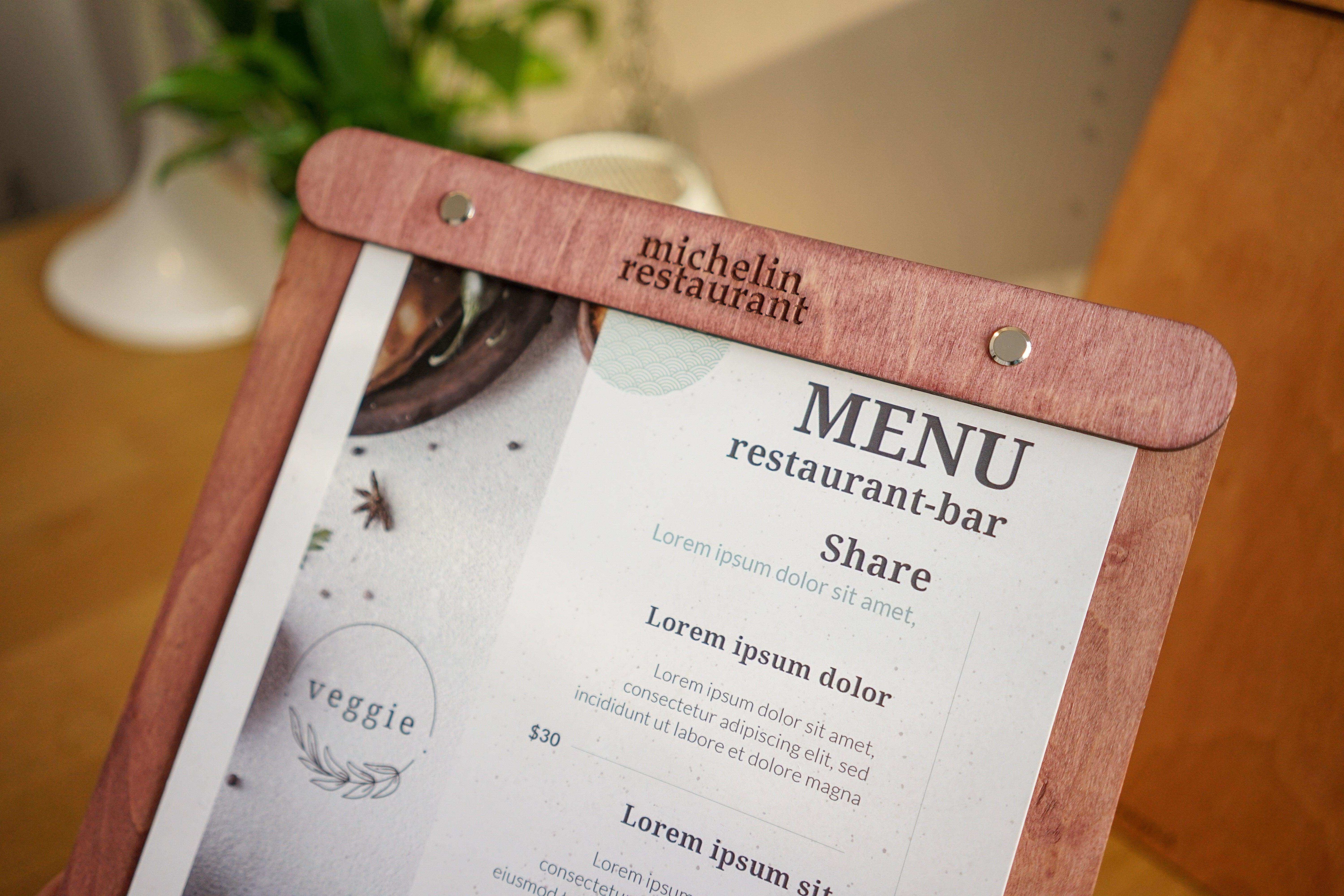 Custom Wooden Menu with Free Engraving