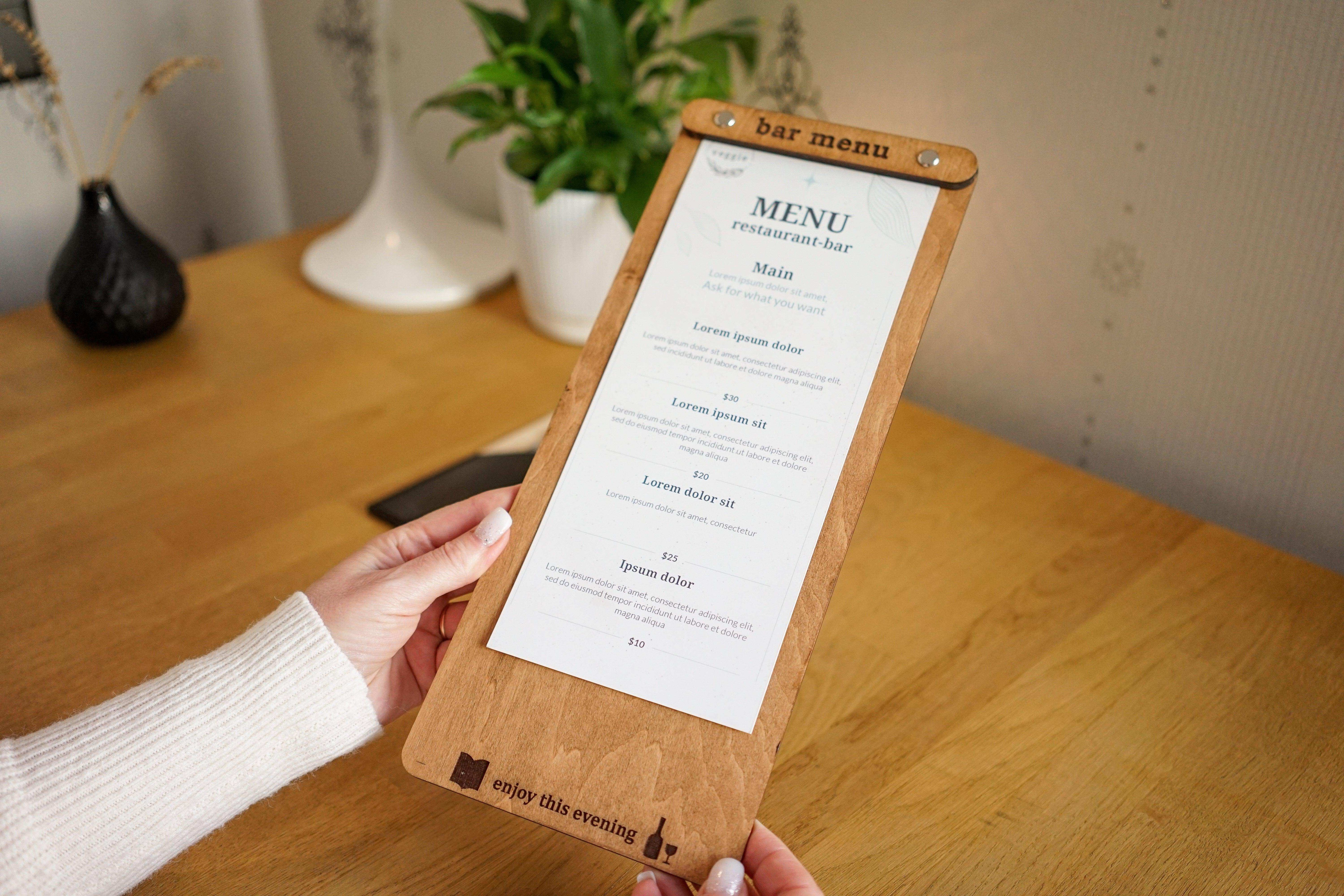 Wooden Bar Menu and Wine List Holder