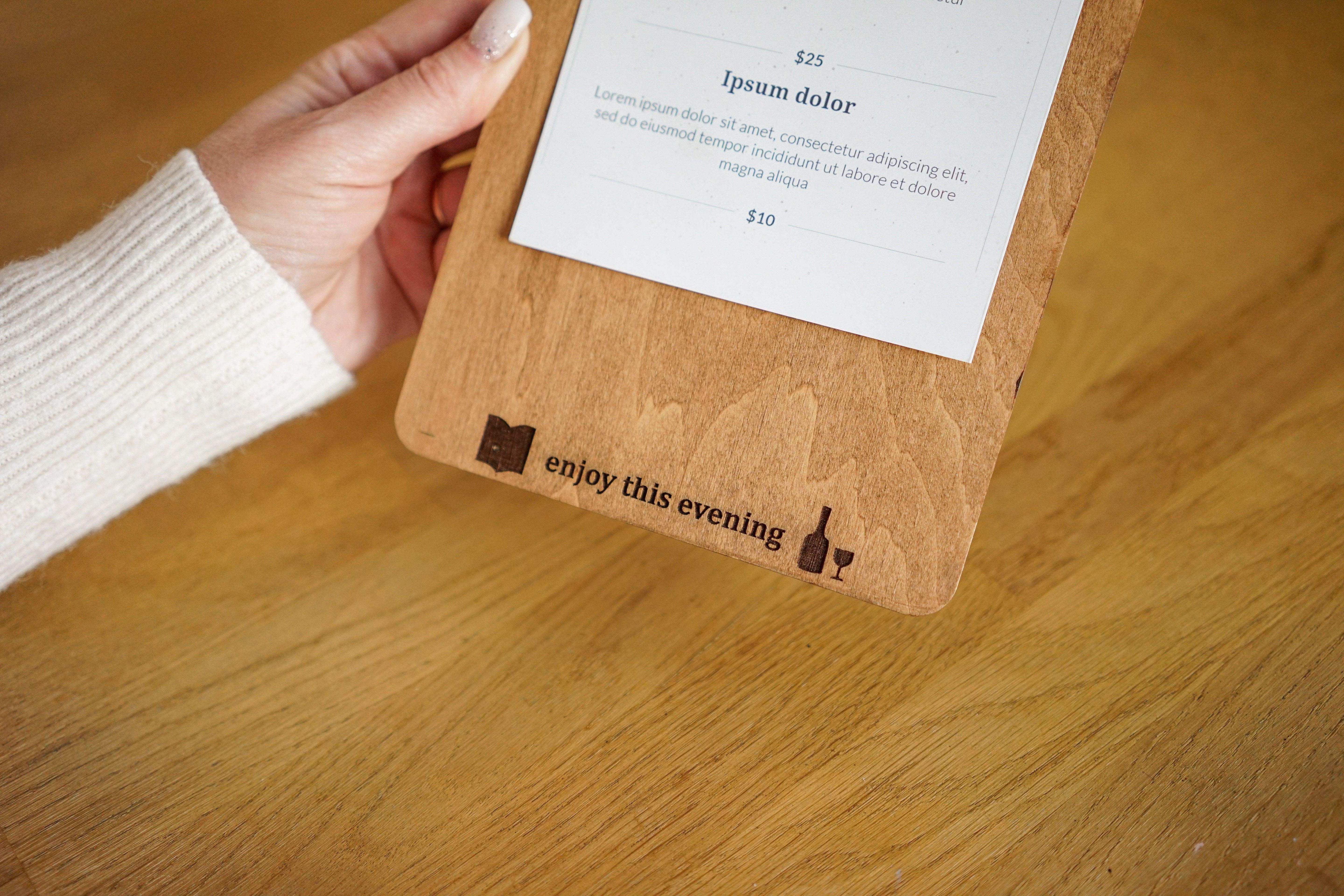 Wooden Bar Menu and Wine List Holder
