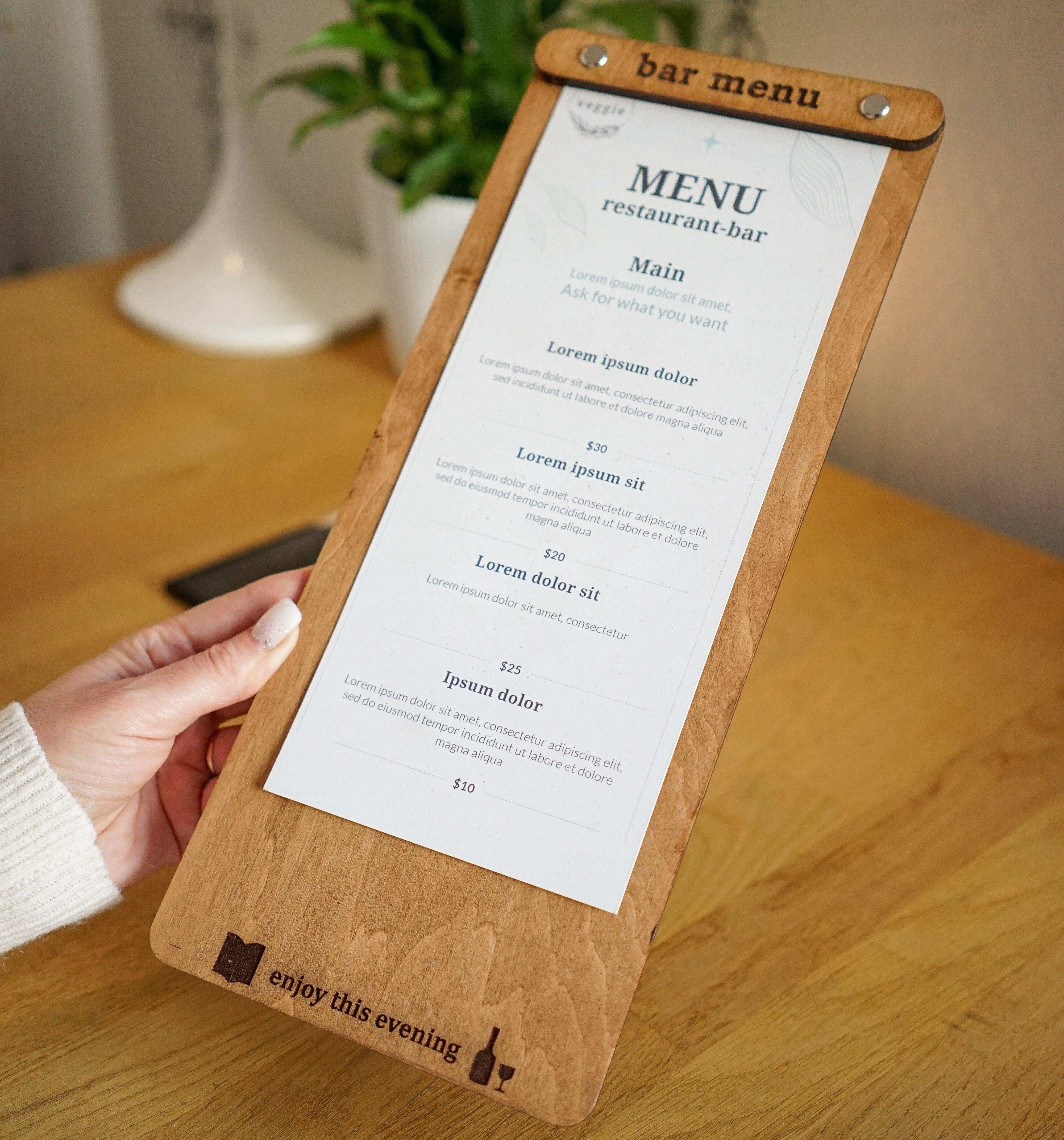Wooden Bar Menu and Wine List Holder