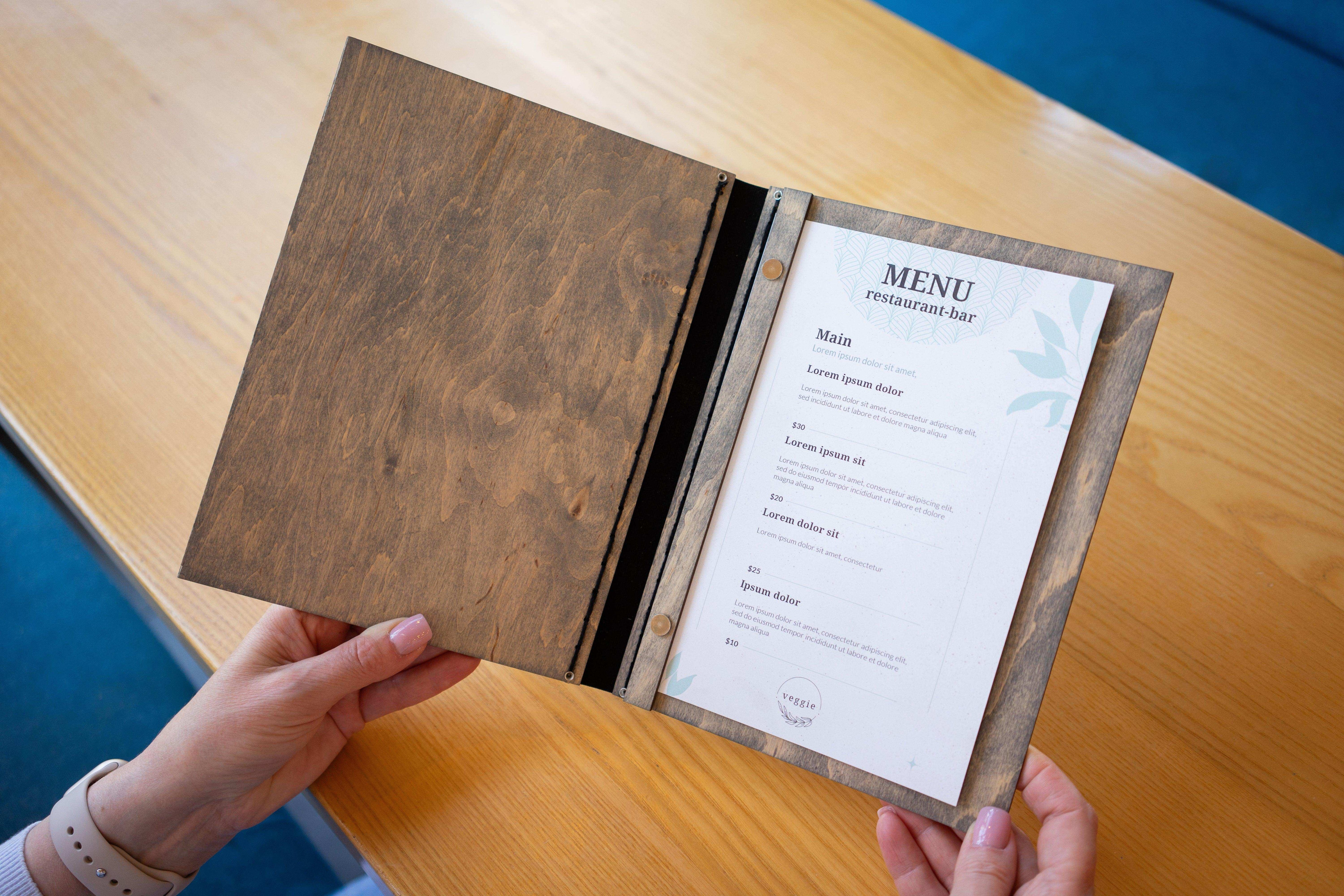 Customizable Wooden Restaurant Menu Holder