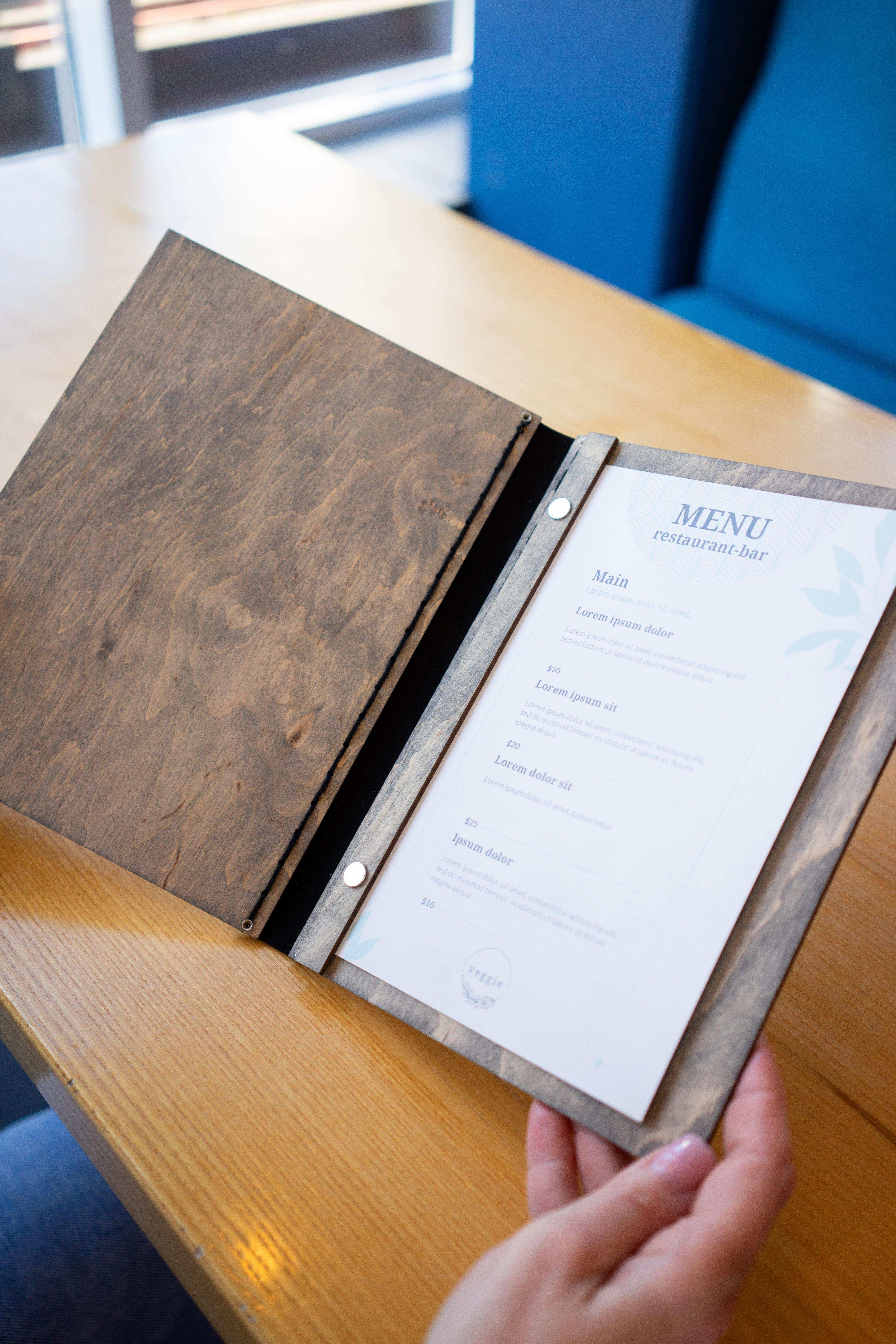 Customizable Wooden Restaurant Menu Holder
