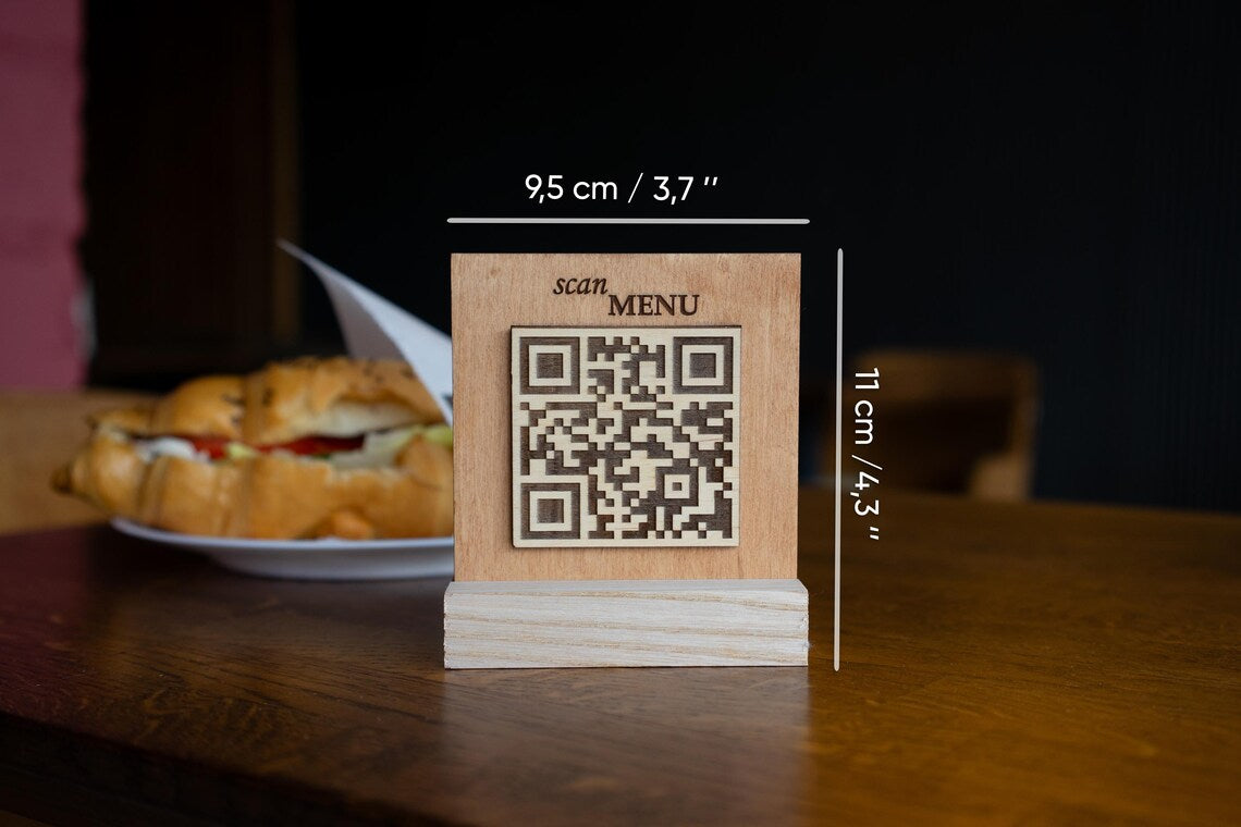 QR code menu, QR code menu sign, Wooden qr cod sign, q-100