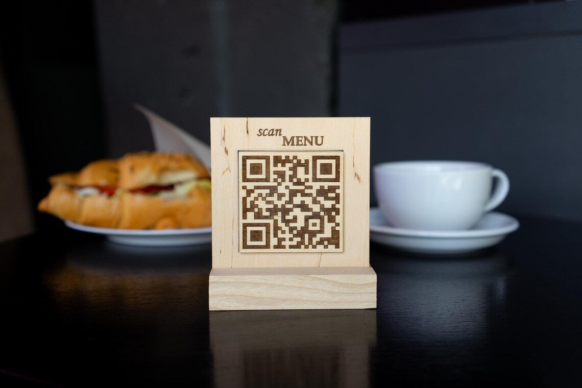 QR code menu, QR code menu sign, Wooden qr cod sign, q-103
