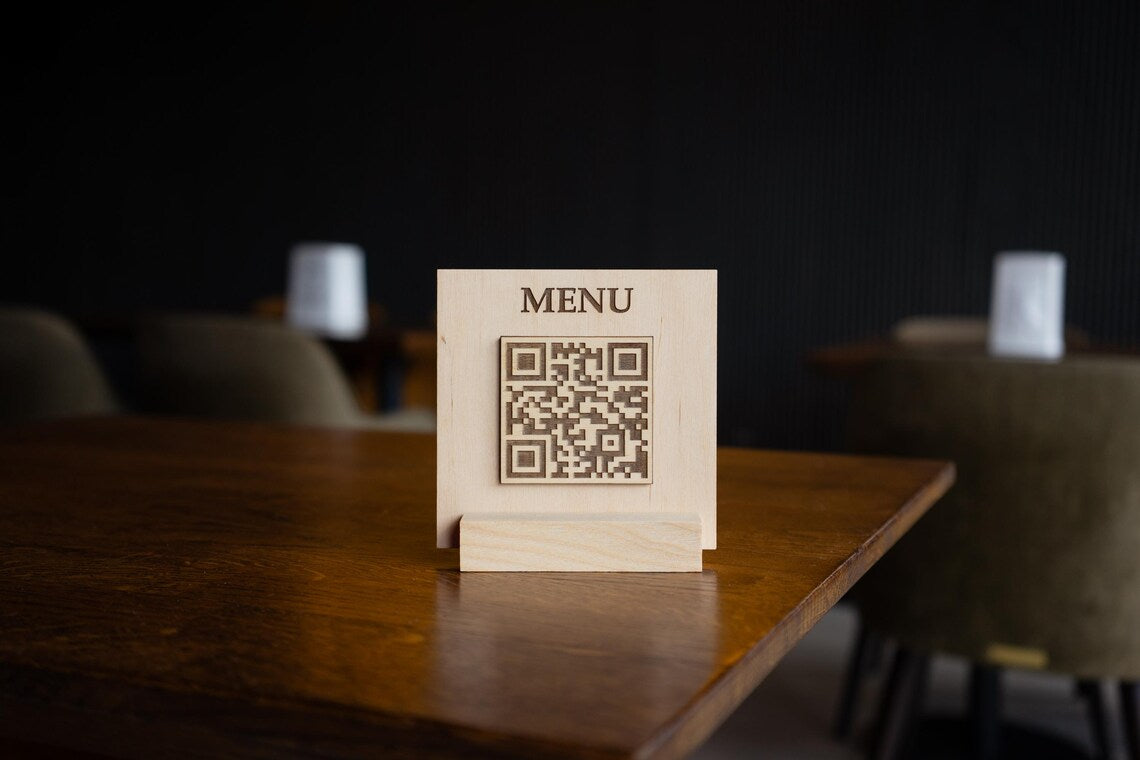 QR code menu, QR code menu sign, Wooden qr cod sign, q-102