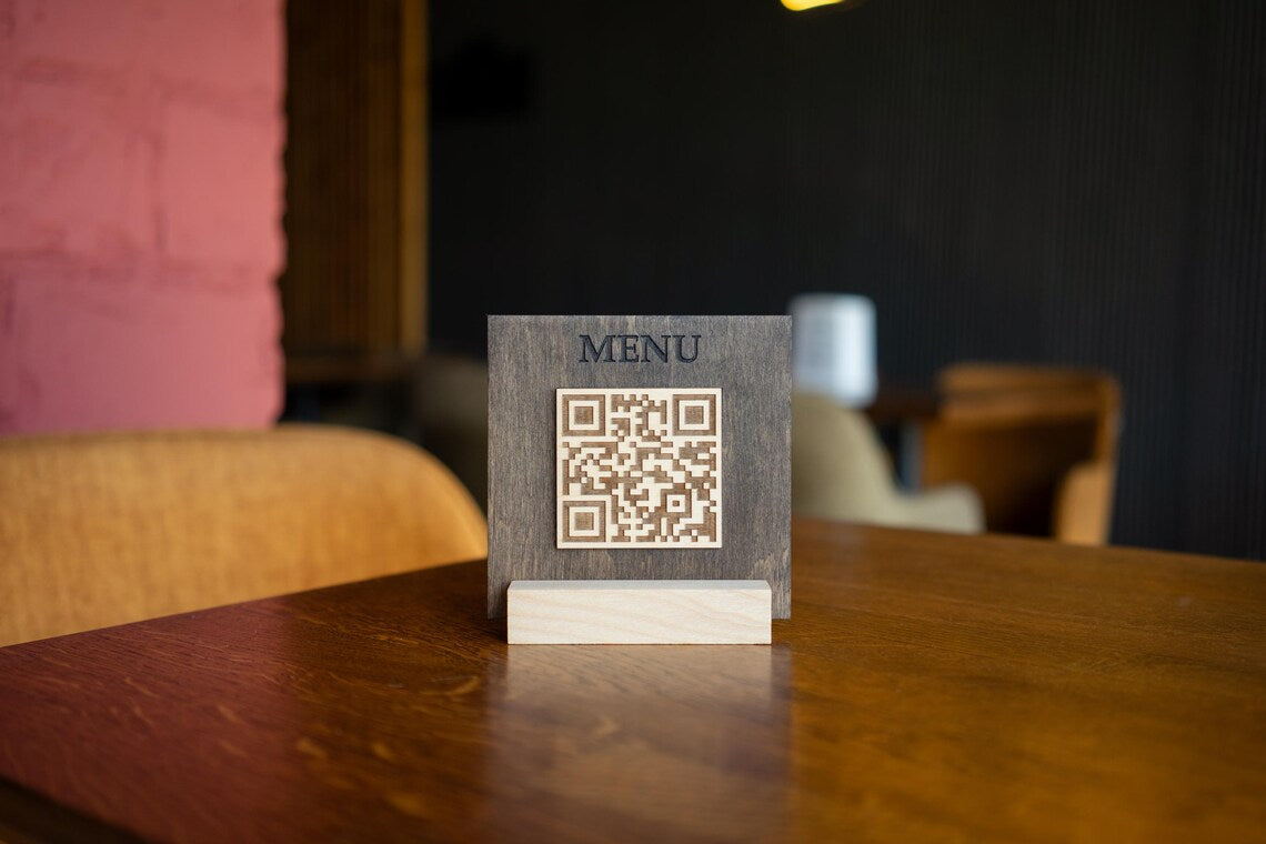 QR code menu, QR code menu sign, Wooden qr cod sign, q-102