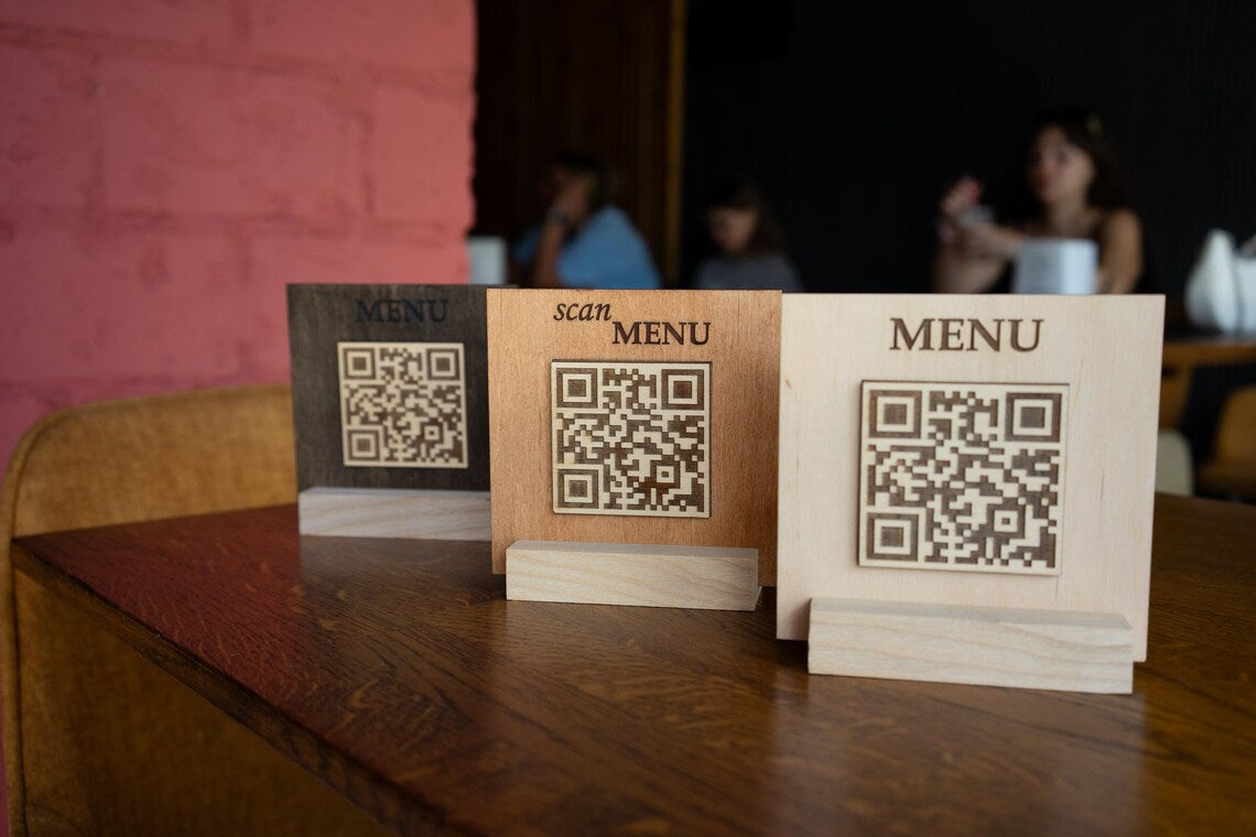 QR code menu, QR code menu sign, Wooden qr cod sign, q-102