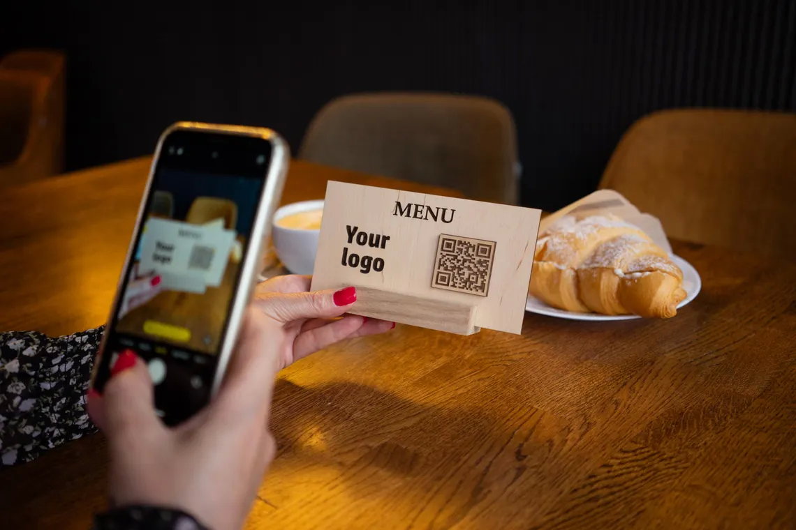 QR code menu, QR code menu sign, Wooden qr cod sign, q-105