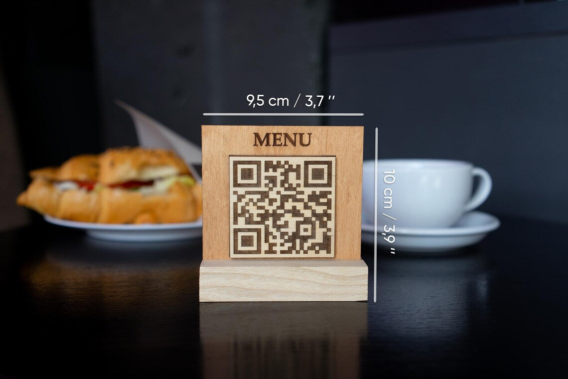 QR code menu, QR code menu sign, Wooden qr cod sign, q-103