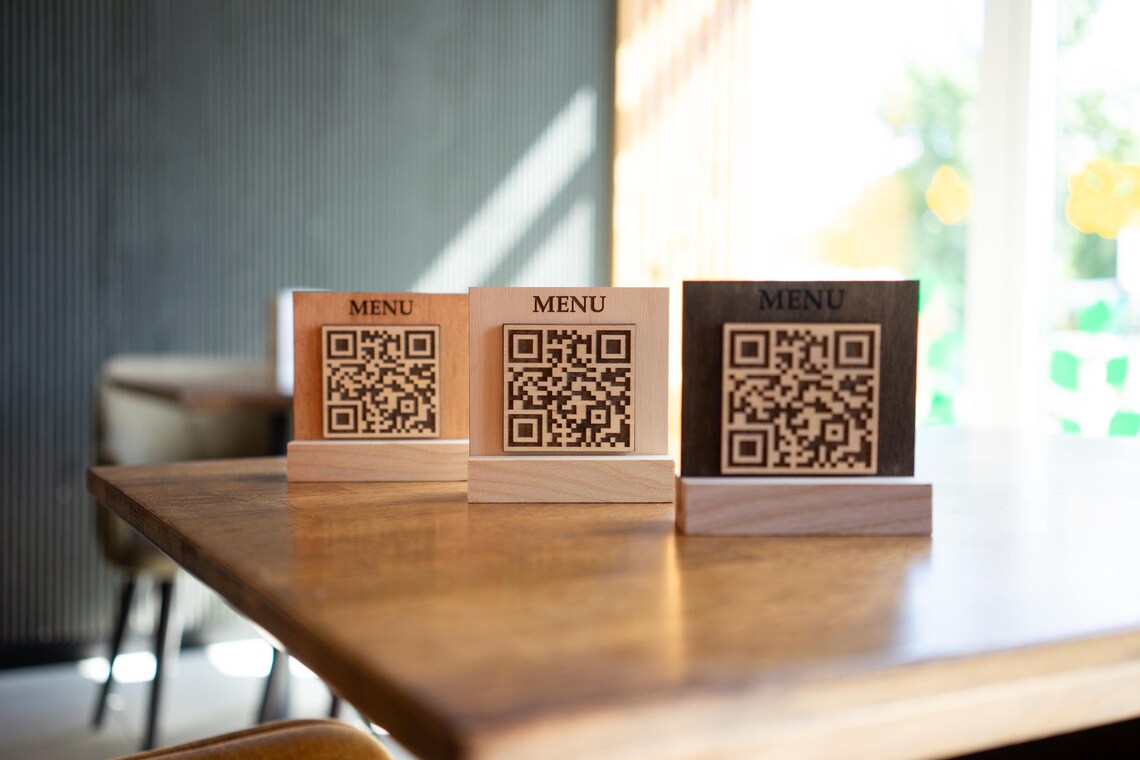 QR code menu, QR code menu sign, Wooden qr cod sign, q-103
