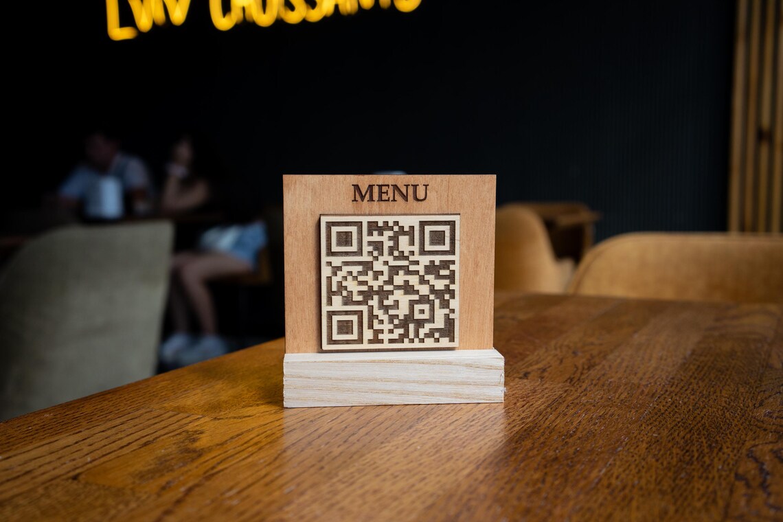 QR code menu, QR code menu sign, Wooden qr cod sign, q-103