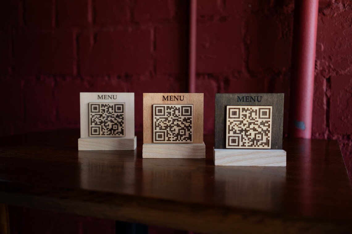 QR code menu, QR code menu sign, Wooden qr cod sign, q-103