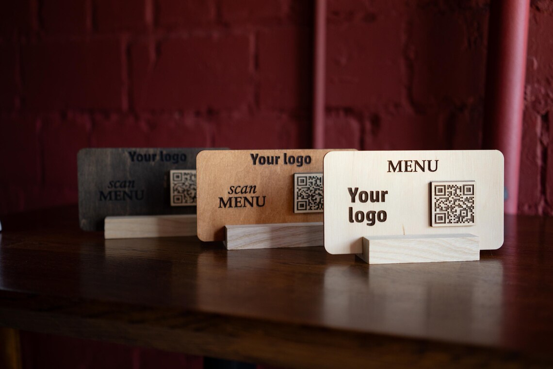 QR code menu, QR code menu sign, Wooden qr cod sign, q-104