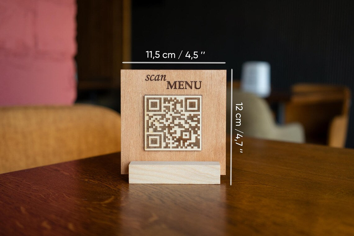 QR code menu, QR code menu sign, Wooden qr cod sign, q-102