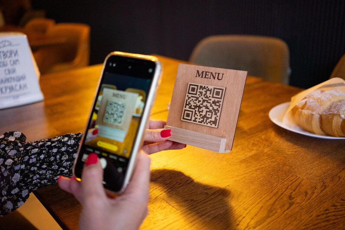 QR code menu, QR code menu sign, Wooden qr cod sign, q-102