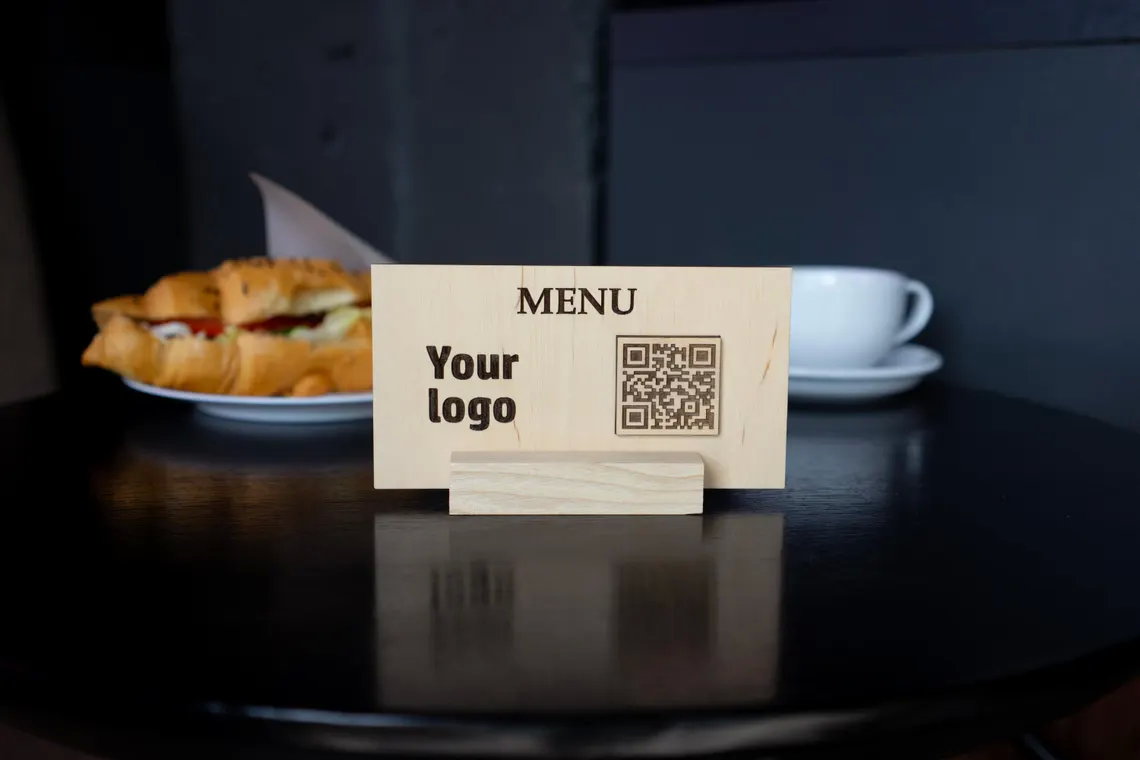 QR code menu, QR code menu sign, Wooden qr cod sign, q-105