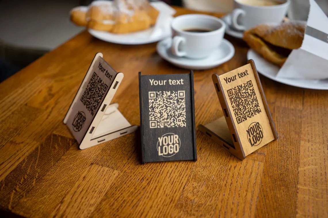 QR code menu, QR code menu sign, Wooden qr cod sign, q-106