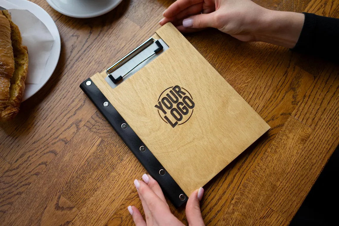Engraved Wooden Menu Folder with Customizable Options, Personalized Wooden Menu Holder, Covers for Wedding Menu, m-100