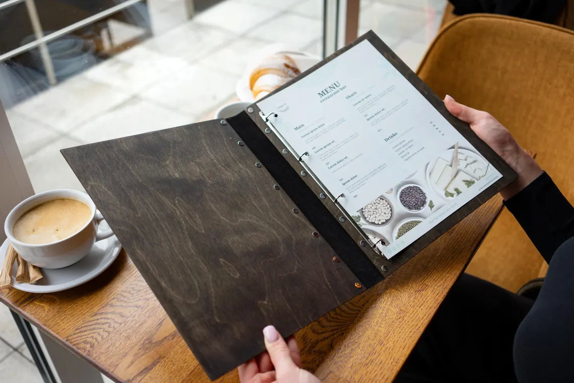 Wooden Menu with 4 ring clamp, Menu Cover, Restaurant Menu Cover, m-109