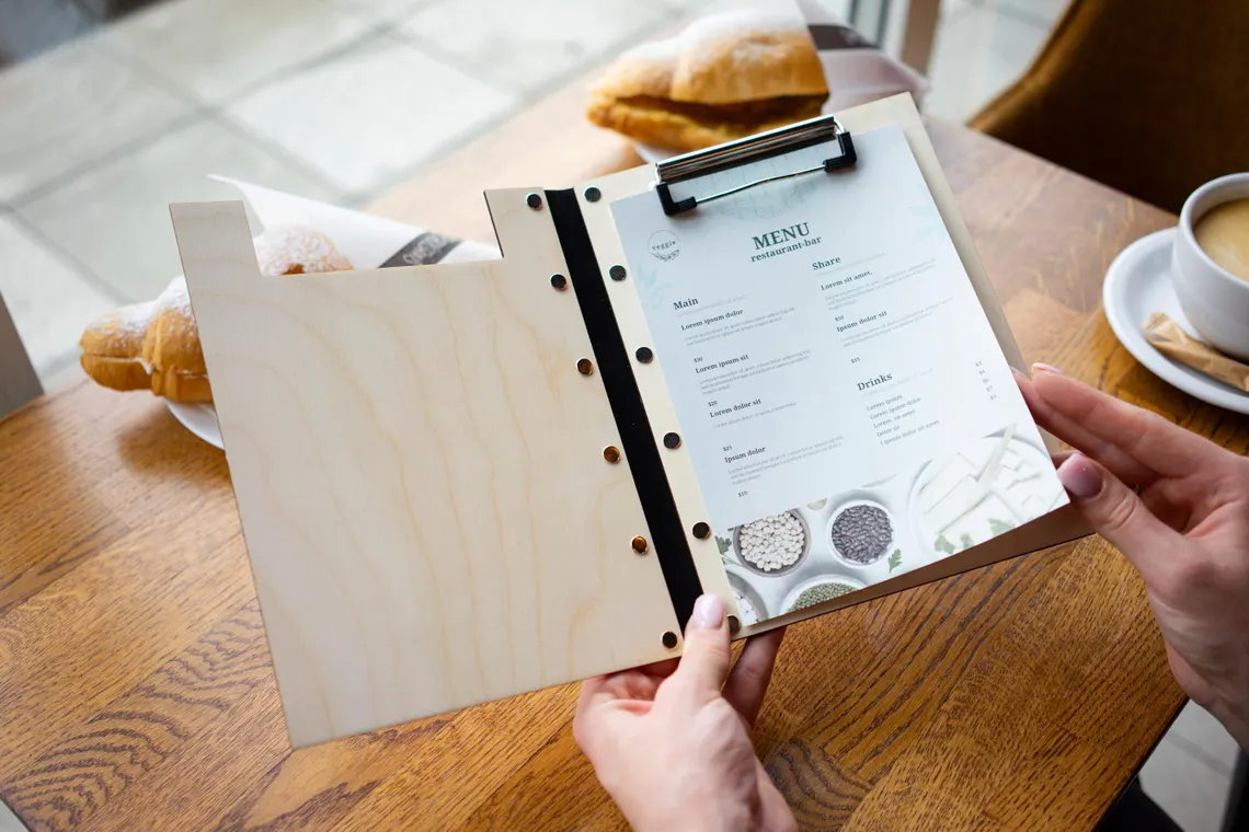 Personalized Wooden Menu Holder, Engraved Wooden Menu Folder with Customizable Options, Covers for Wedding Menu, m-104