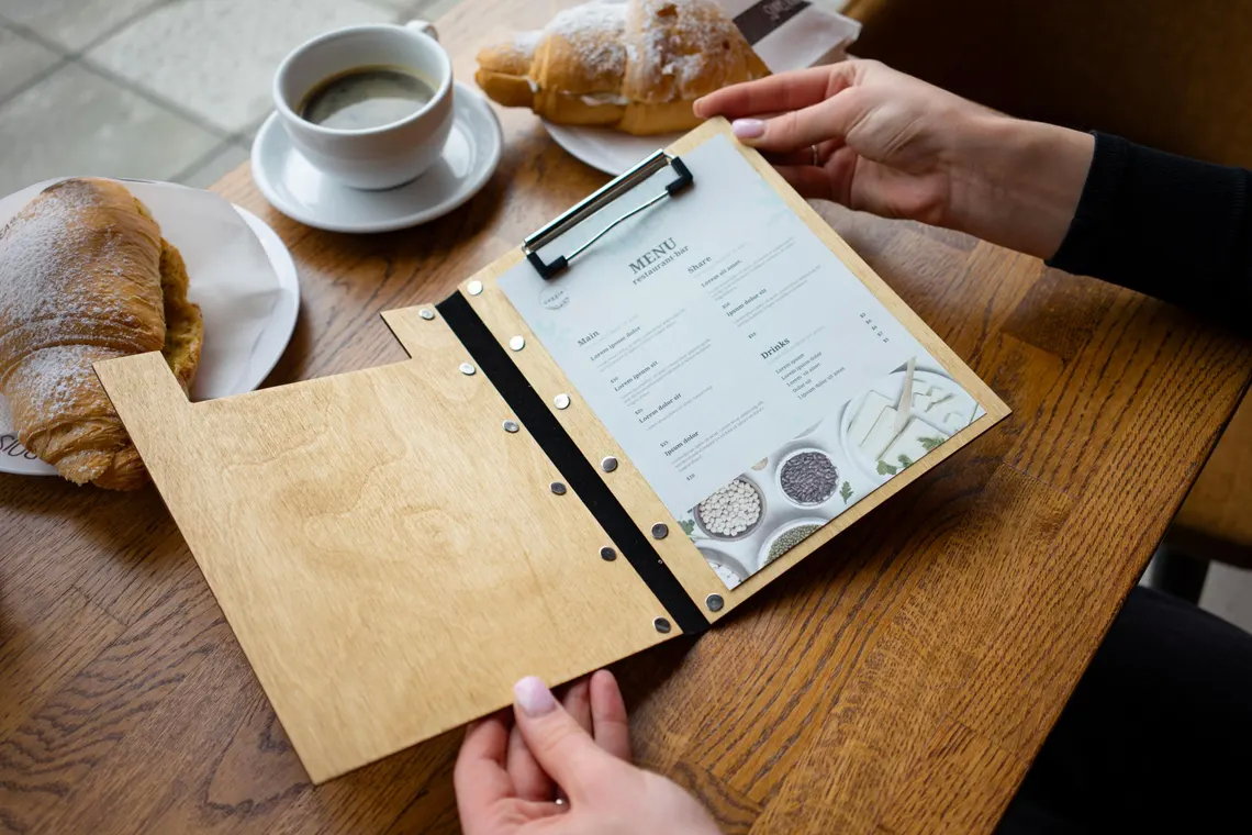 Engraved Wooden Menu Folder with Customizable Options, Personalized Wooden Menu Holder, Covers for Wedding Menu, m-100