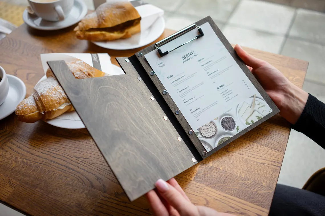 Engraved Wooden Menu Folder with Customizable Options, Personalized Wooden Menu Holder, Covers for Wedding Menu, m-101