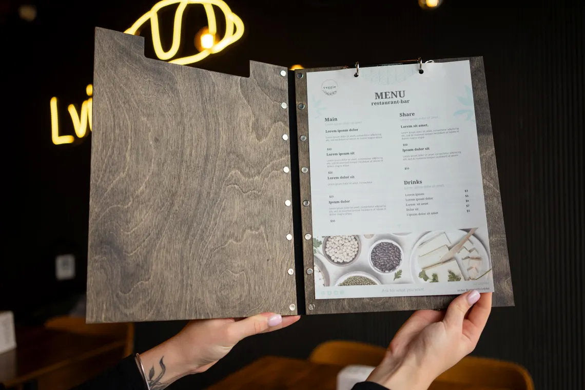Personalized Wooden Menu Holder, Engraved Wooden Menu Folder with Customizable Options, Covers for Wedding Menu, m-103