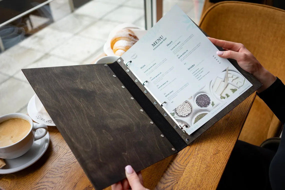 Wooden Menu with 4 ring clamp, Menu Cover, Restaurant Menu Cover, m-109