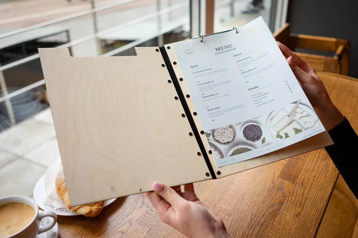 Personalized Wooden Menu Holder, Engraved Wooden Menu Folder with Customizable Options, Covers for Wedding Menu, m-105