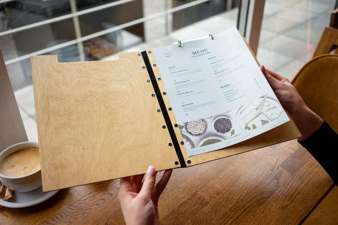 Engraved Wooden Menu Folder with Customizable Options, Personalized Wooden Menu Holder, Covers for Wedding Menu, m-102