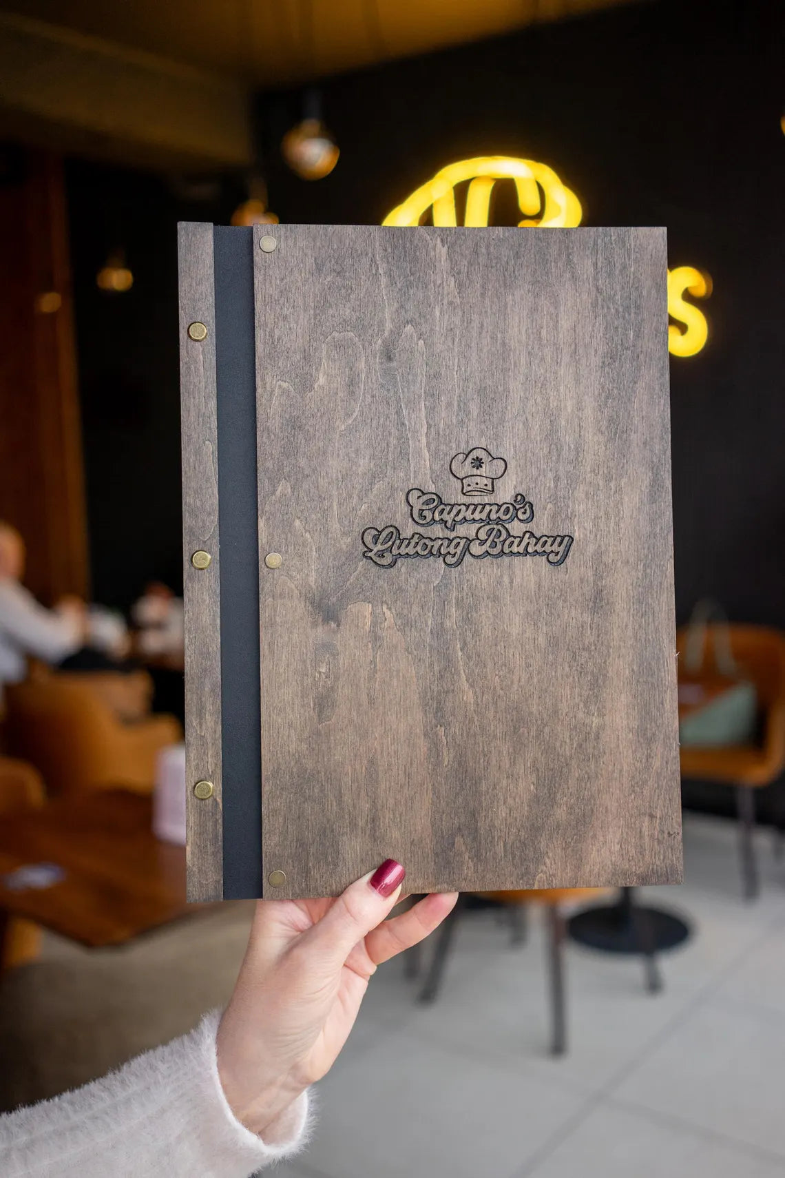 Wooden menu folder, Wood restaurant menu, Custom size menu cover, Engraved menu cover, Personalized restaurant menu