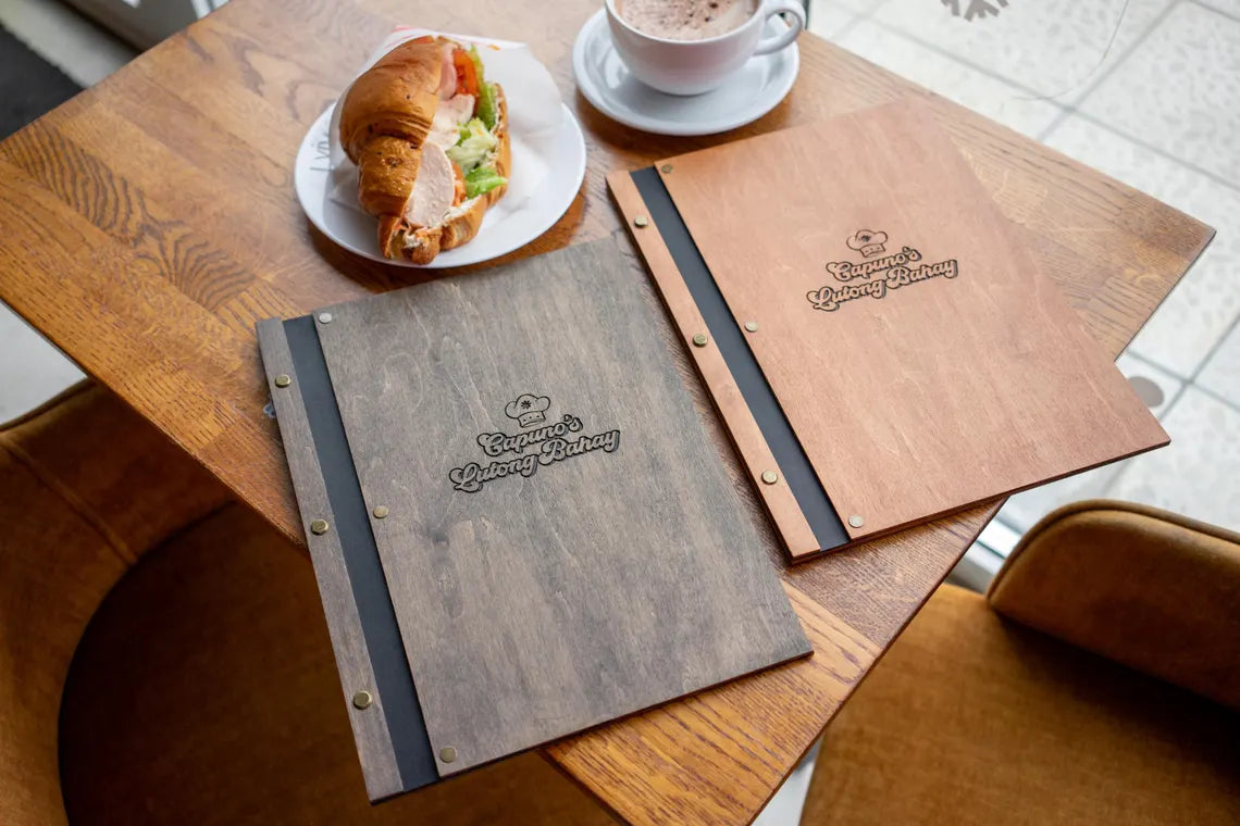 Personalized restaurant menu, Wood restaurant menu, Custom size menu cover, Engraved menu cover, Wooden menu folder