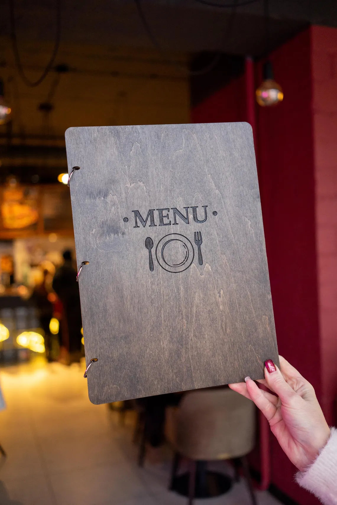 Wooden Menu with rings, Menu Cover, Restaurant Menu Cover