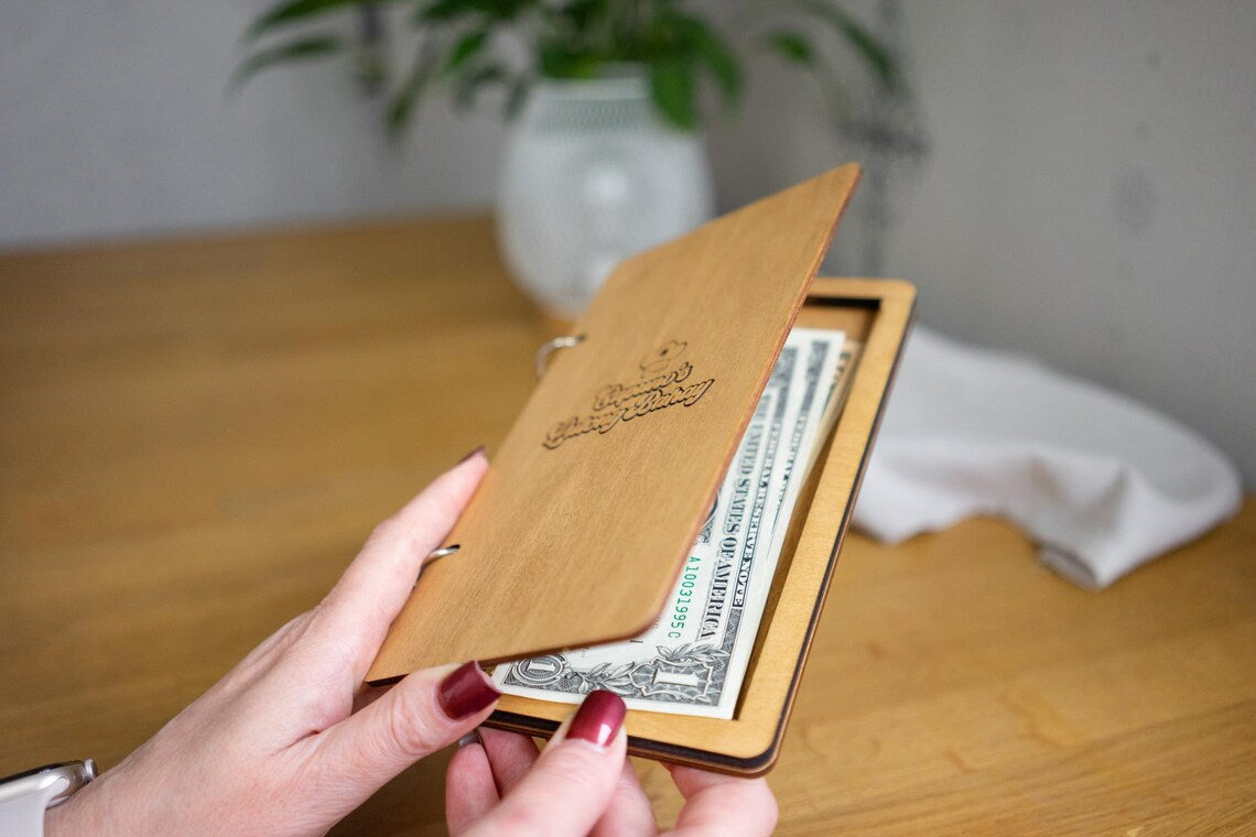 Check Holder on rings, Wooden Check Presenter, FREE ENGRAVING