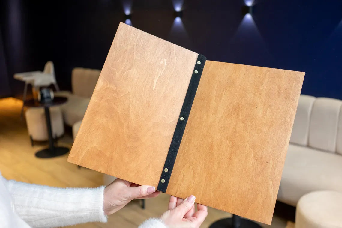 Personalized restaurant menu, Wooden menu folder, Wood restaurant menu, Custom size menu cover, Engraved menu cover