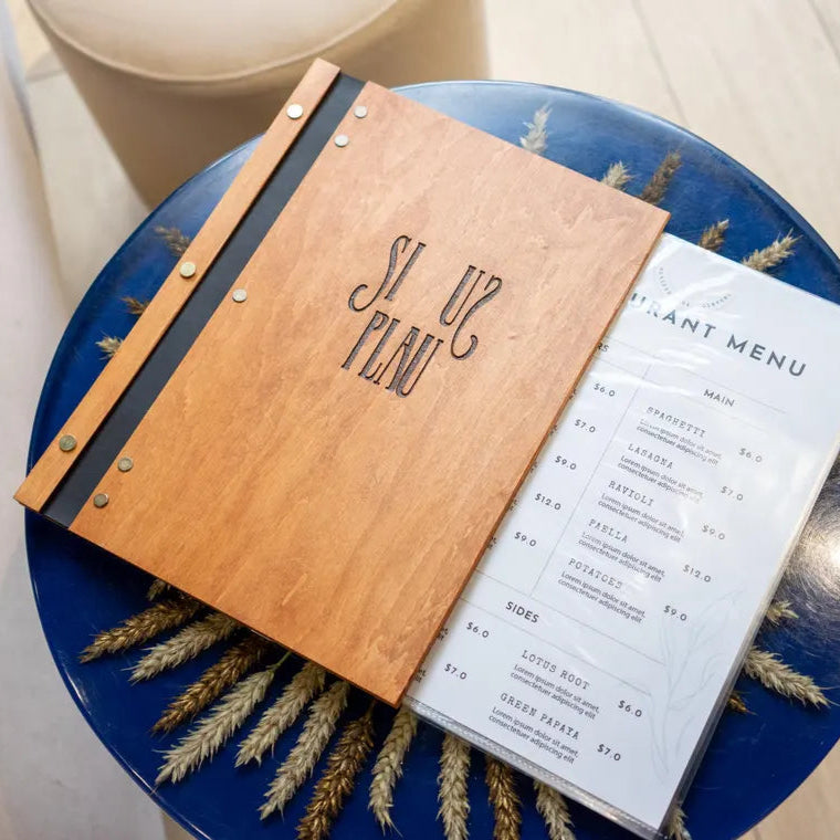 Wooden menu folder, Personalized restaurant menu, Wood restaurant menu, Custom size menu cover, Engraved menu cover